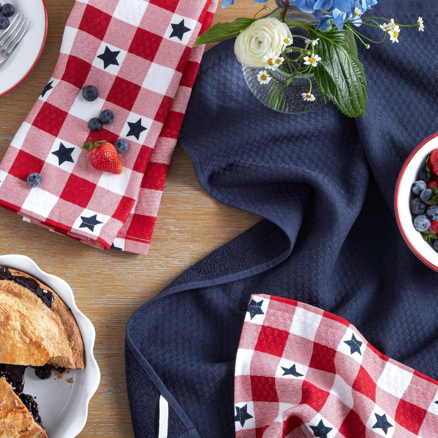 imageMartha Stewart Americana Star Gihgham Holiday Kitchen Towels 3Pack Set 100 Cotton Absorbent Patriotic USA America Decor RedWhiteBlue 16x28