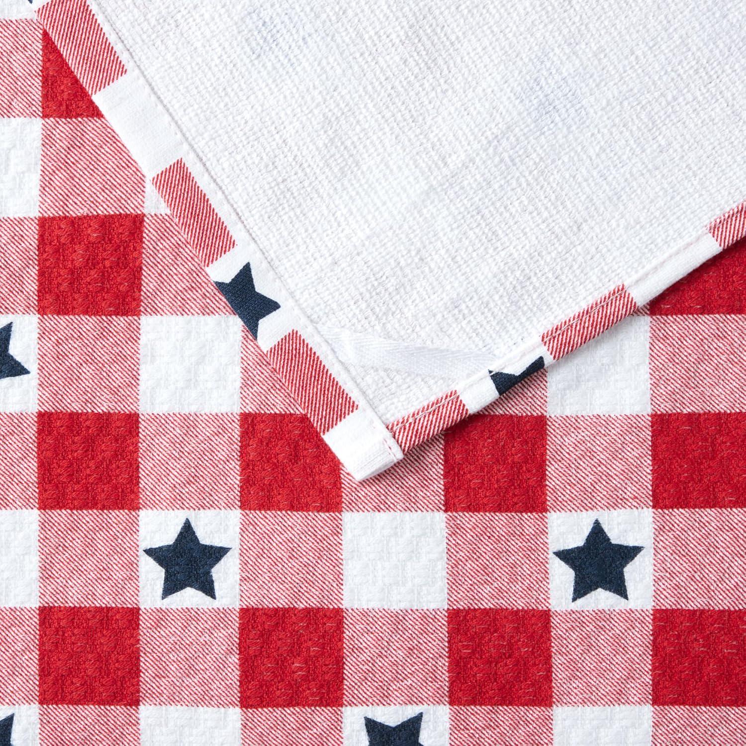 imageMartha Stewart Americana Star Gihgham Holiday Kitchen Towels 3Pack Set 100 Cotton Absorbent Patriotic USA America Decor RedWhiteBlue 16x28