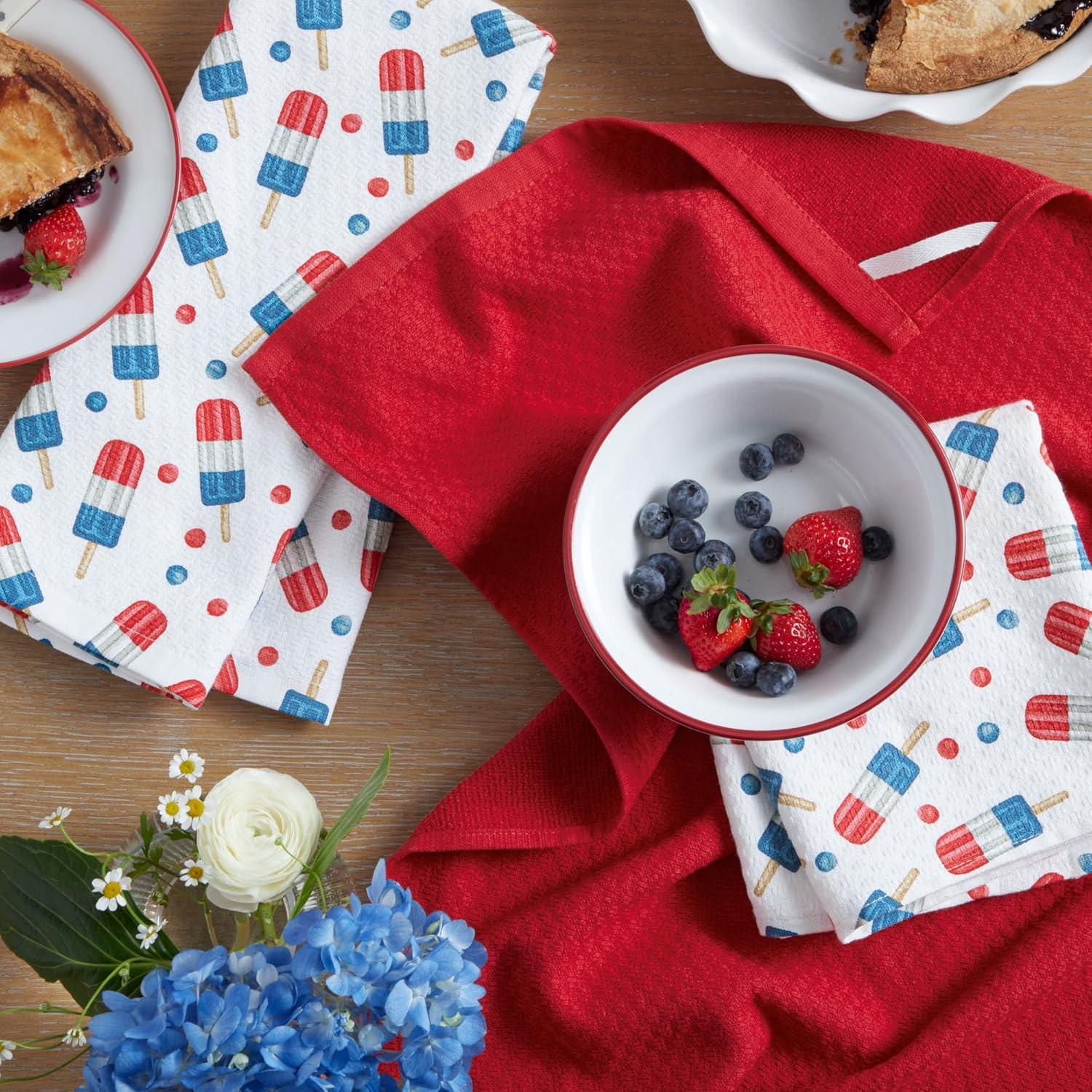 imageMartha Stewart Americana Stripesicle Ice Pop Holiday Kitchen Towels 3Pack Set 100 Cotton Absorbent Patriotic USA America Decor RedWhiteBlue 16x28