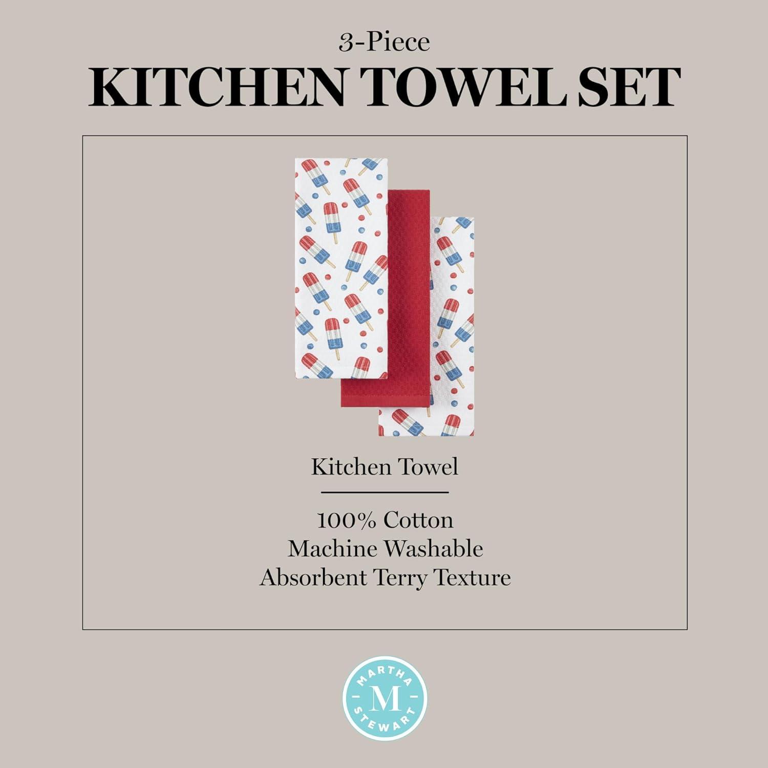 imageMartha Stewart Americana Stripesicle Ice Pop Holiday Kitchen Towels 3Pack Set 100 Cotton Absorbent Patriotic USA America Decor RedWhiteBlue 16x28