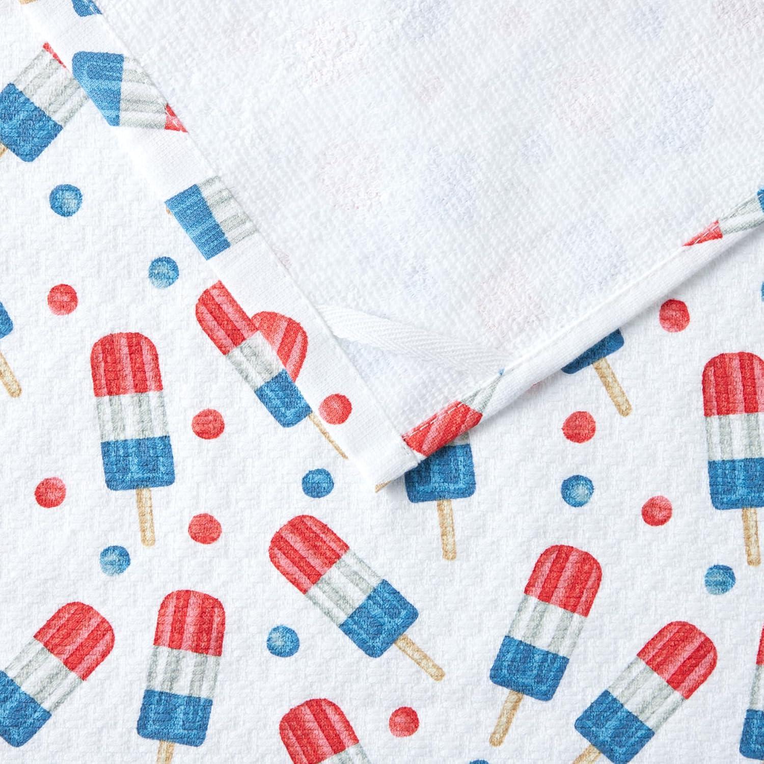 imageMartha Stewart Americana Stripesicle Ice Pop Holiday Kitchen Towels 3Pack Set 100 Cotton Absorbent Patriotic USA America Decor RedWhiteBlue 16x28
