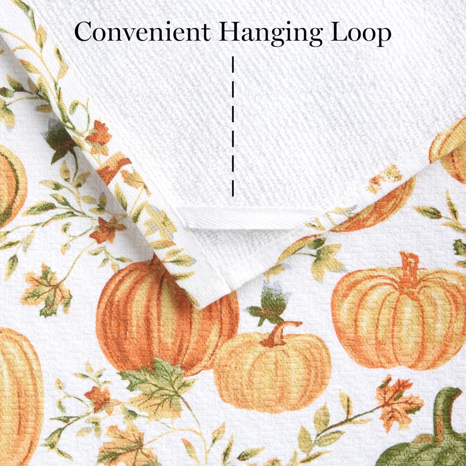 imageMartha Stewart Autumn Harvest Falling Leaves Kitchen Towel 3Pack Set 100 Cotton with Absorbent Terrycloth Decorative Kitchen Towels TanRedGreen 16x28OrangeGreenIvory