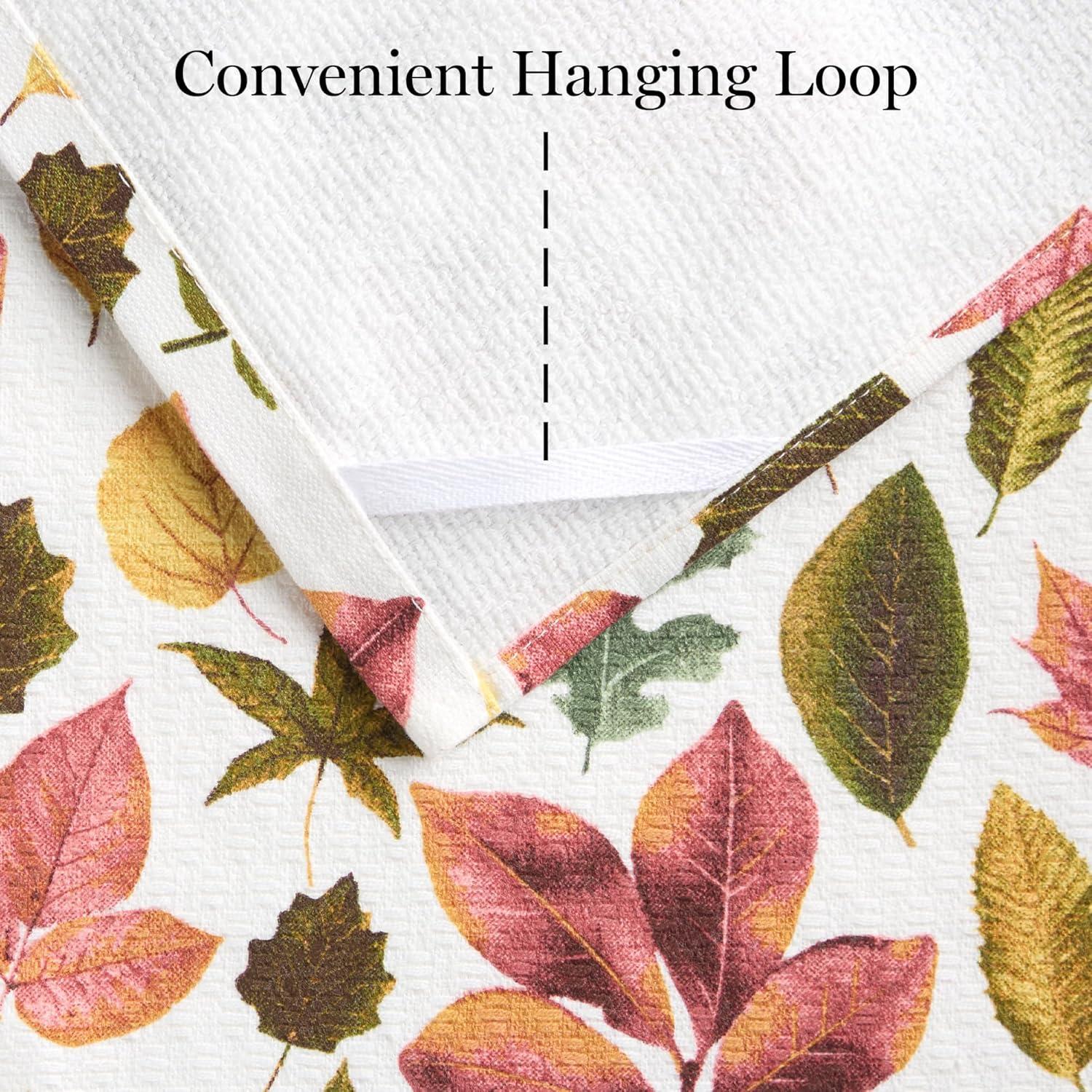 imageMartha Stewart Autumn Harvest Falling Leaves Kitchen Towel 3Pack Set 100 Cotton with Absorbent Terrycloth Decorative Kitchen Towels TanRedGreen 16x28TanRedGreen