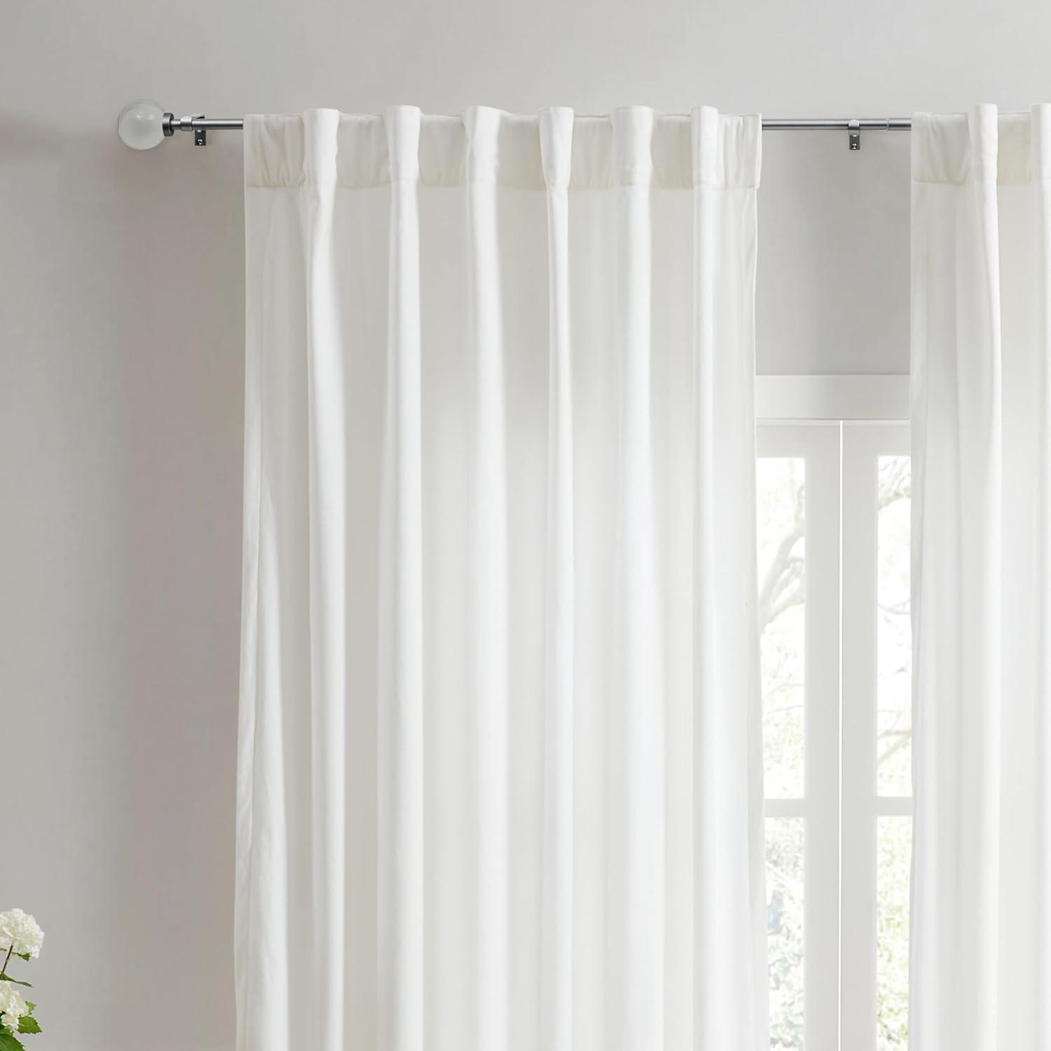 imageMartha Stewart Beaufort Curtain Rod for Windows 66 to 120 inches Adjustable Length 75 inch Diameter Metal Curtain Rod with Round Finials 66 120 Brushed BrassNickel