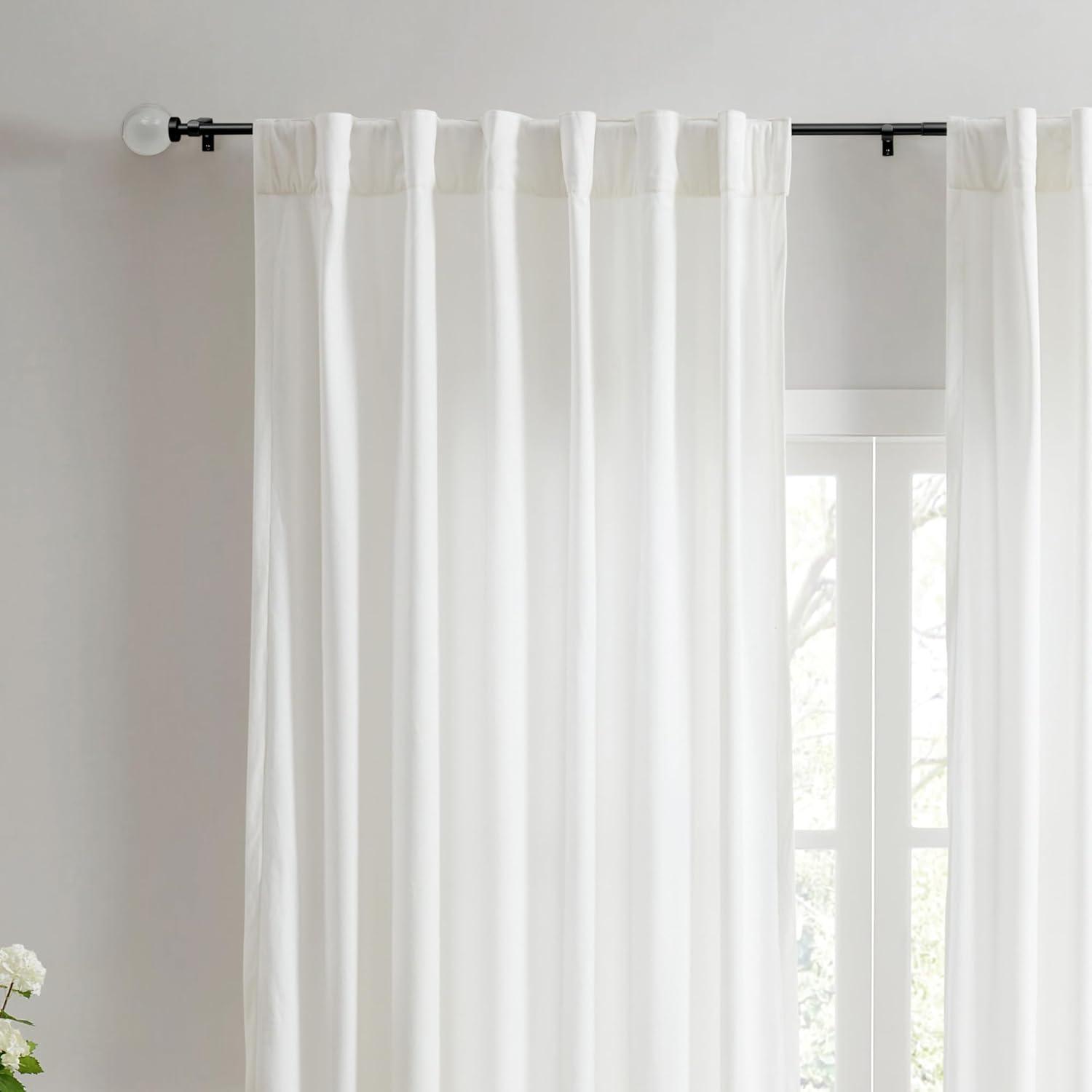 imageMartha Stewart Beaufort Curtain Rod for Windows 66 to 120 inches Adjustable Length 75 inch Diameter Metal Curtain Rod with Round Finials 66 120 Brushed BrassBlack