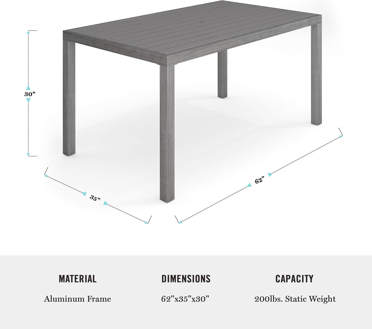 imageMartha Stewart Bedford 7 Piece Aluminum Patio Set with 62 Table and 6 Stackable Chairs with Gray Brushed Woodgrain Finish Gray AllWeather Seat CushionsGrey