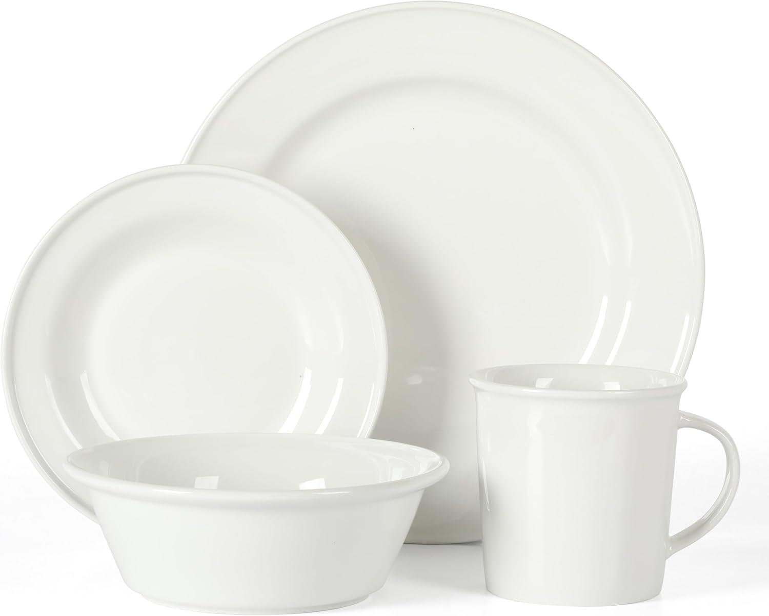 imageMartha Stewart Cliffield 16Piece Chip and Scratch Resistant Porcelain Dinnerware Set White wBlue RimWhite