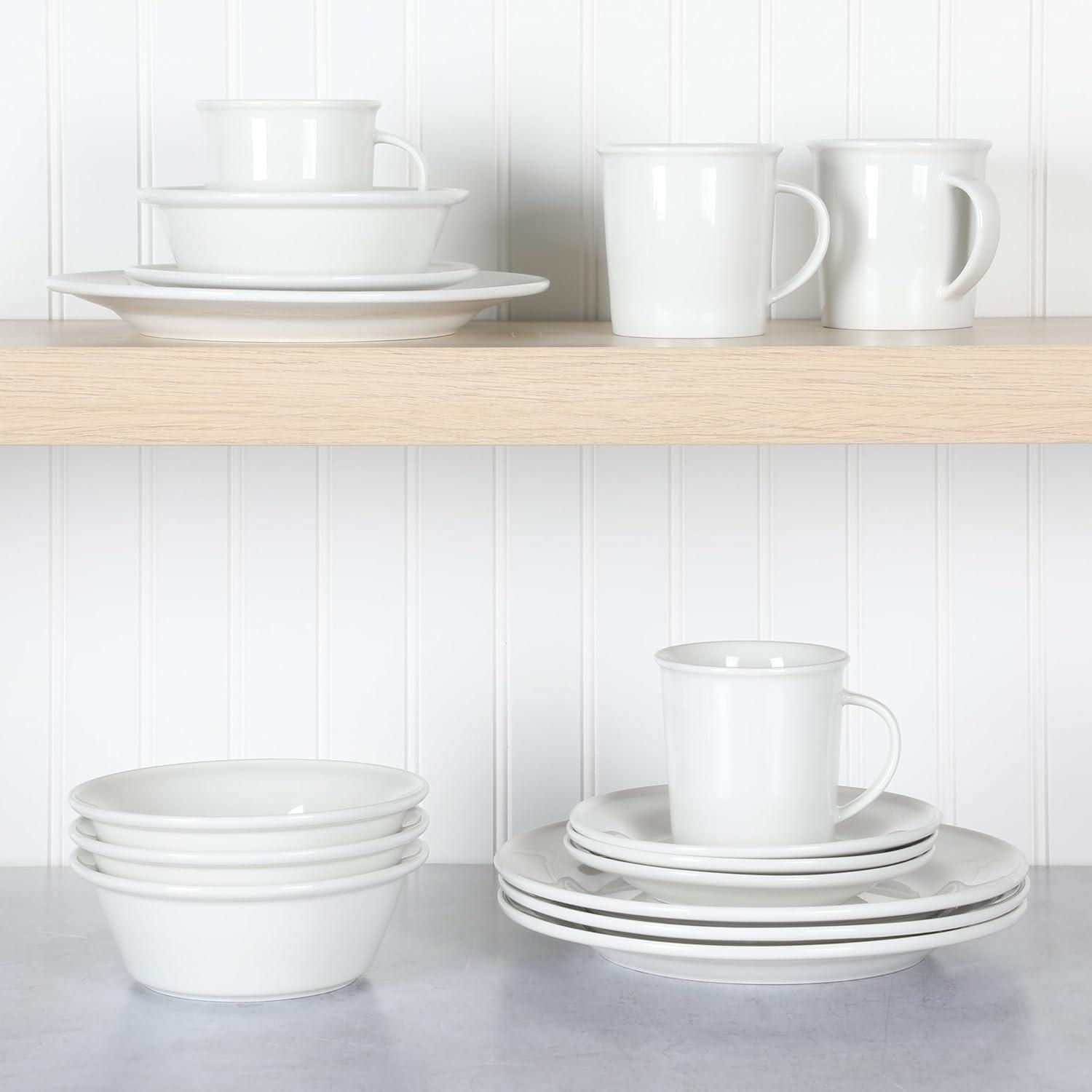 imageMartha Stewart Cliffield 16Piece Chip and Scratch Resistant Porcelain Dinnerware Set White wBlue RimWhite