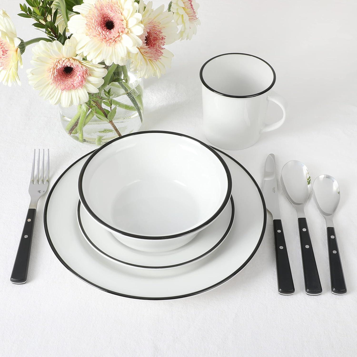 imageMartha Stewart Cliffield 16Piece Chip and Scratch Resistant Porcelain Dinnerware Set White wBlue RimWhite w Black Rim