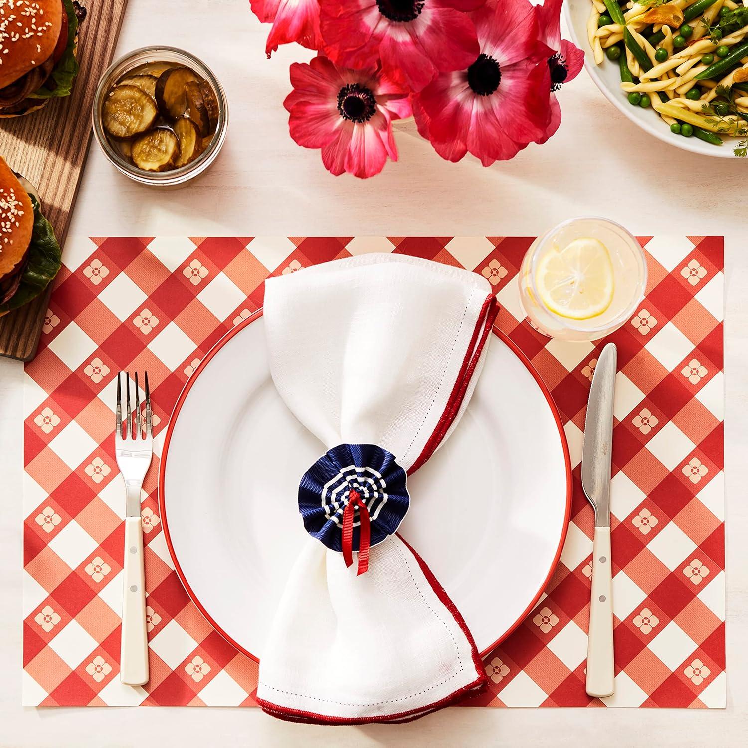 imageMartha Stewart Cliffield 16Piece Chip and Scratch Resistant Porcelain Dinnerware Set White wBlue RimWhite w Red Rim