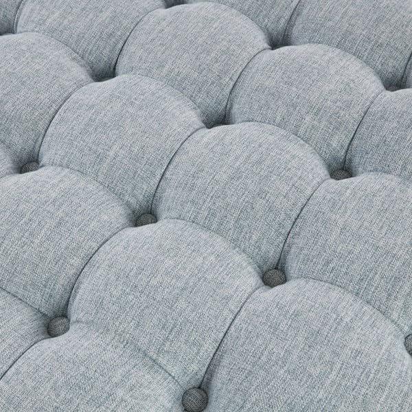 imageMartha Stewart Cocktail Ottoman for Living Room Fully Upholstered Button Tufted Round Ottoman Footrest Pleated Skirt Extra Seating Bedroom Ottoman Furniture Decor Terry 32 W Light BlueLight Blue