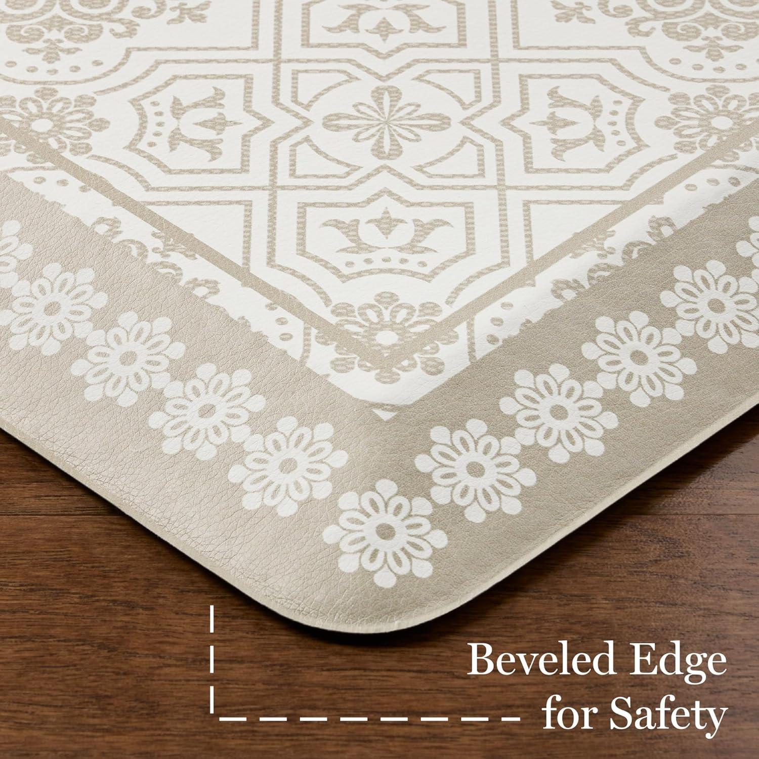 imageMartha Stewart Comfort Anti Fatigue Strie Medallion Tile Kitchen Mat Comfort Standing Mat NonSlip Backing Safe Beveled Edge Charcoal Black 196 x39Beige