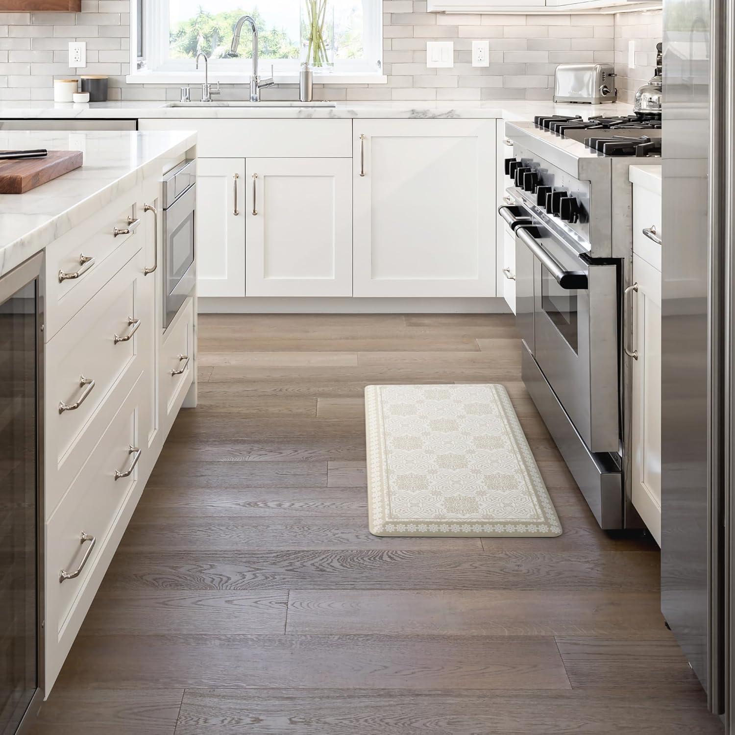 imageMartha Stewart Comfort Anti Fatigue Strie Medallion Tile Kitchen Mat Comfort Standing Mat NonSlip Backing Safe Beveled Edge Charcoal Black 196 x39Beige