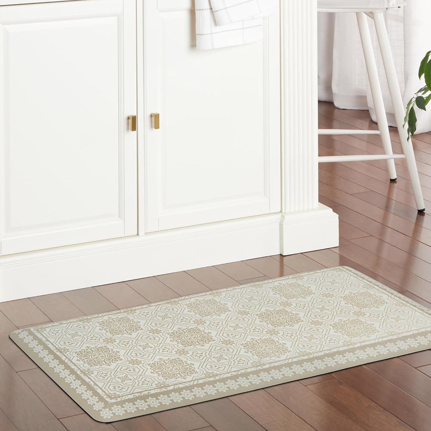 imageMartha Stewart Comfort Anti Fatigue Strie Medallion Tile Kitchen Mat Comfort Standing Mat NonSlip Backing Safe Beveled Edge Charcoal Black 196 x39Beige