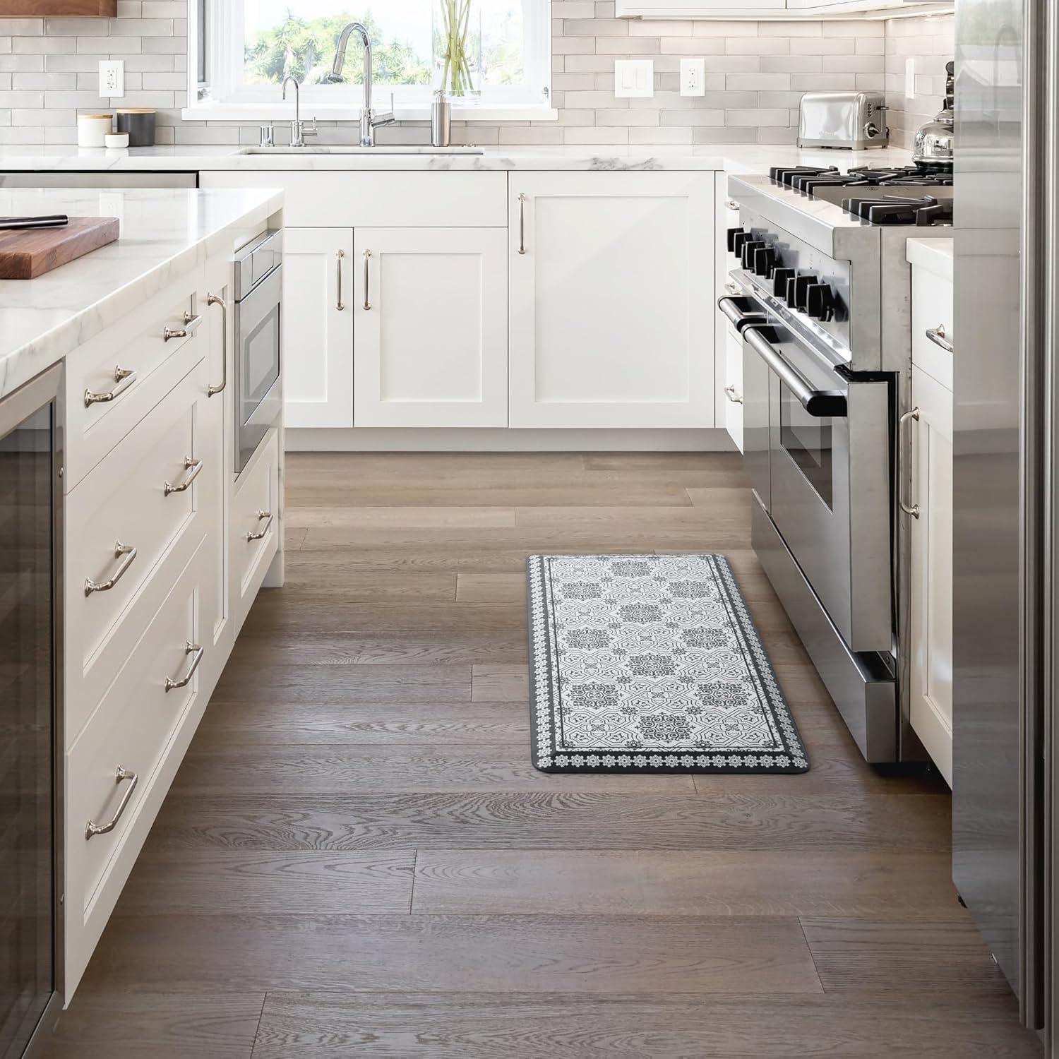 imageMartha Stewart Comfort Anti Fatigue Strie Medallion Tile Kitchen Mat Comfort Standing Mat NonSlip Backing Safe Beveled Edge Charcoal Black 196 x39Charcoal Black