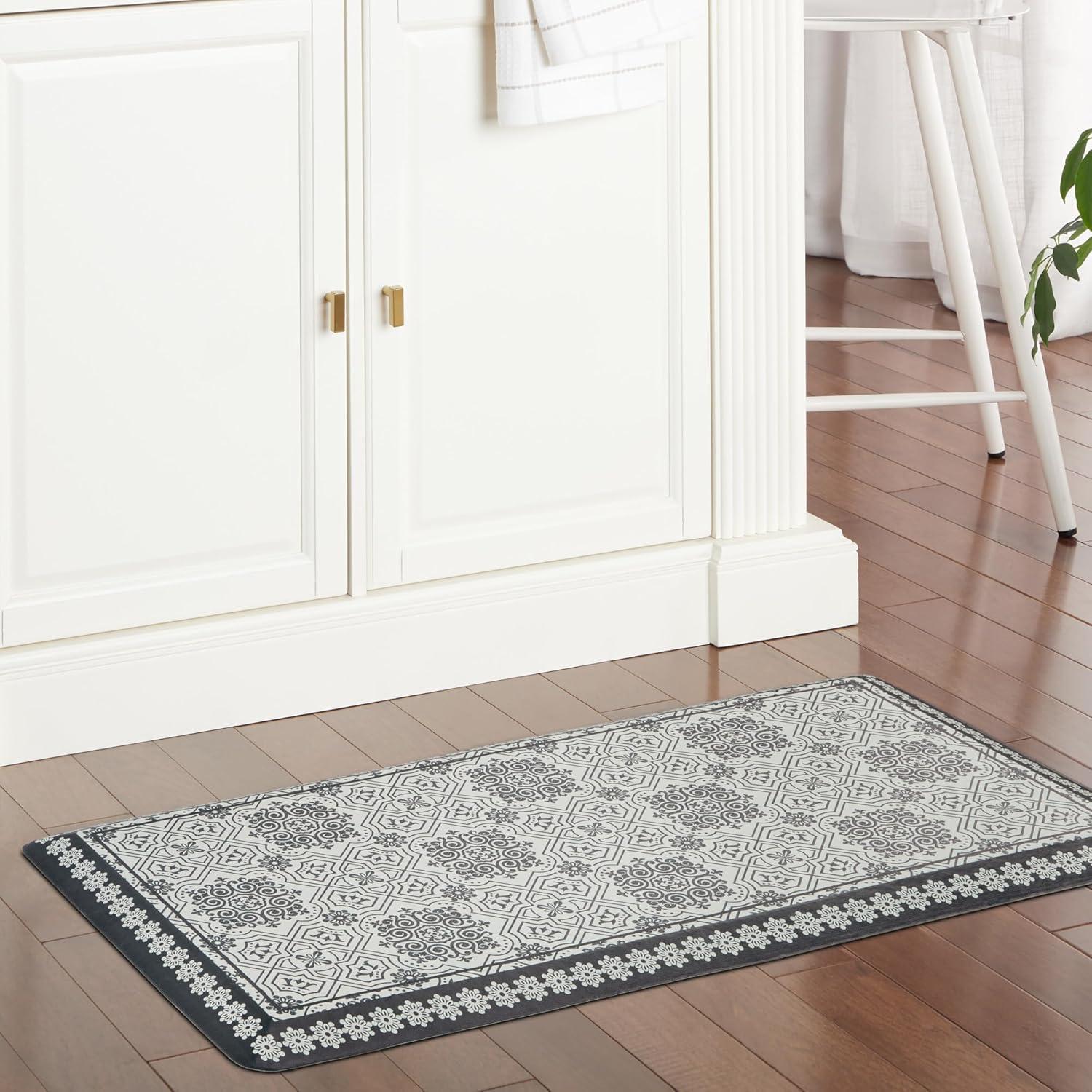 imageMartha Stewart Comfort Anti Fatigue Strie Medallion Tile Kitchen Mat Comfort Standing Mat NonSlip Backing Safe Beveled Edge Charcoal Black 196 x39Charcoal Black