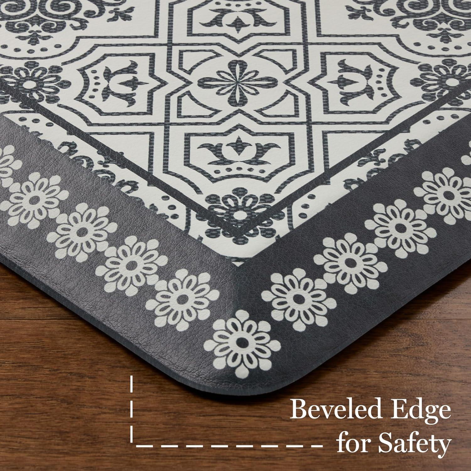 imageMartha Stewart Comfort Anti Fatigue Strie Medallion Tile Kitchen Mat Comfort Standing Mat NonSlip Backing Safe Beveled Edge Charcoal Black 196 x39Charcoal Black