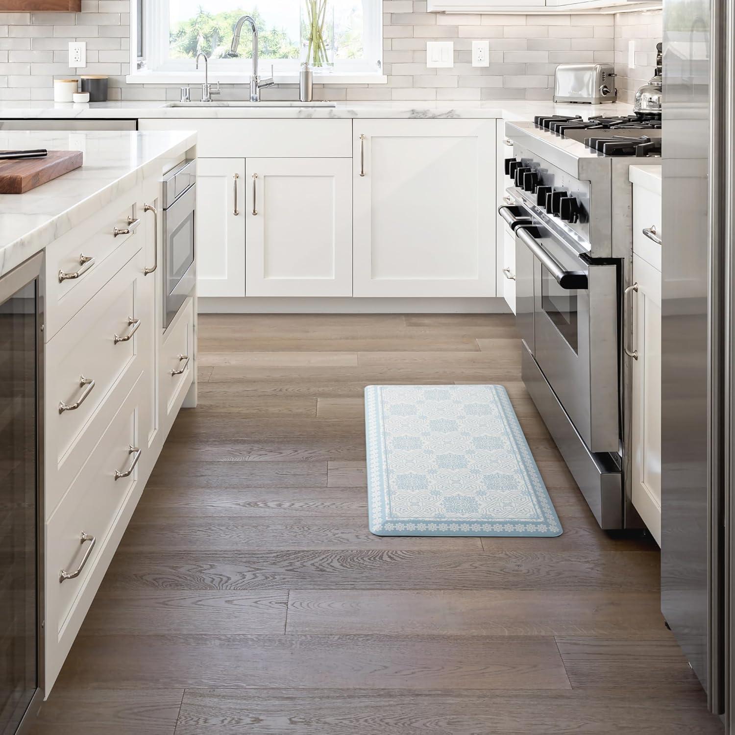 imageMartha Stewart Comfort Anti Fatigue Strie Medallion Tile Kitchen Mat Comfort Standing Mat NonSlip Backing Safe Beveled Edge Charcoal Black 196 x39Grey