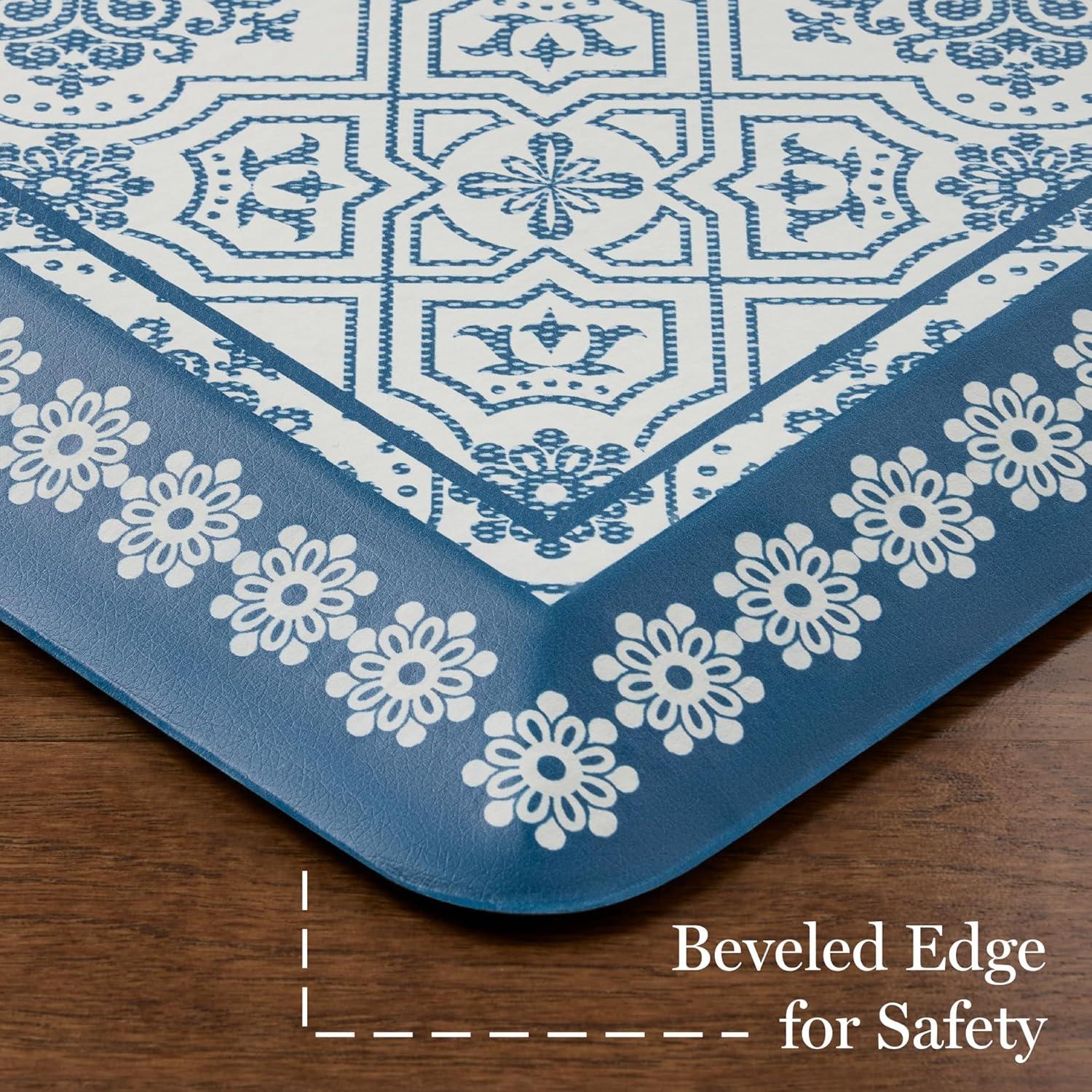 imageMartha Stewart Comfort Anti Fatigue Strie Medallion Tile Kitchen Mat Comfort Standing Mat NonSlip Backing Safe Beveled Edge Charcoal Black 196 x39Navy Blue