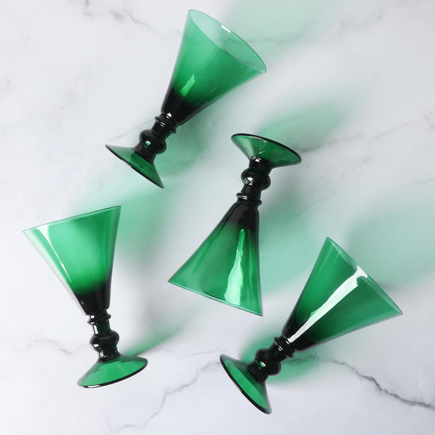 imageMartha Stewart Crispa 4 Piece 10 Ounce Goblet Martini Handmade Glassware Jade GreenJade Green Glass