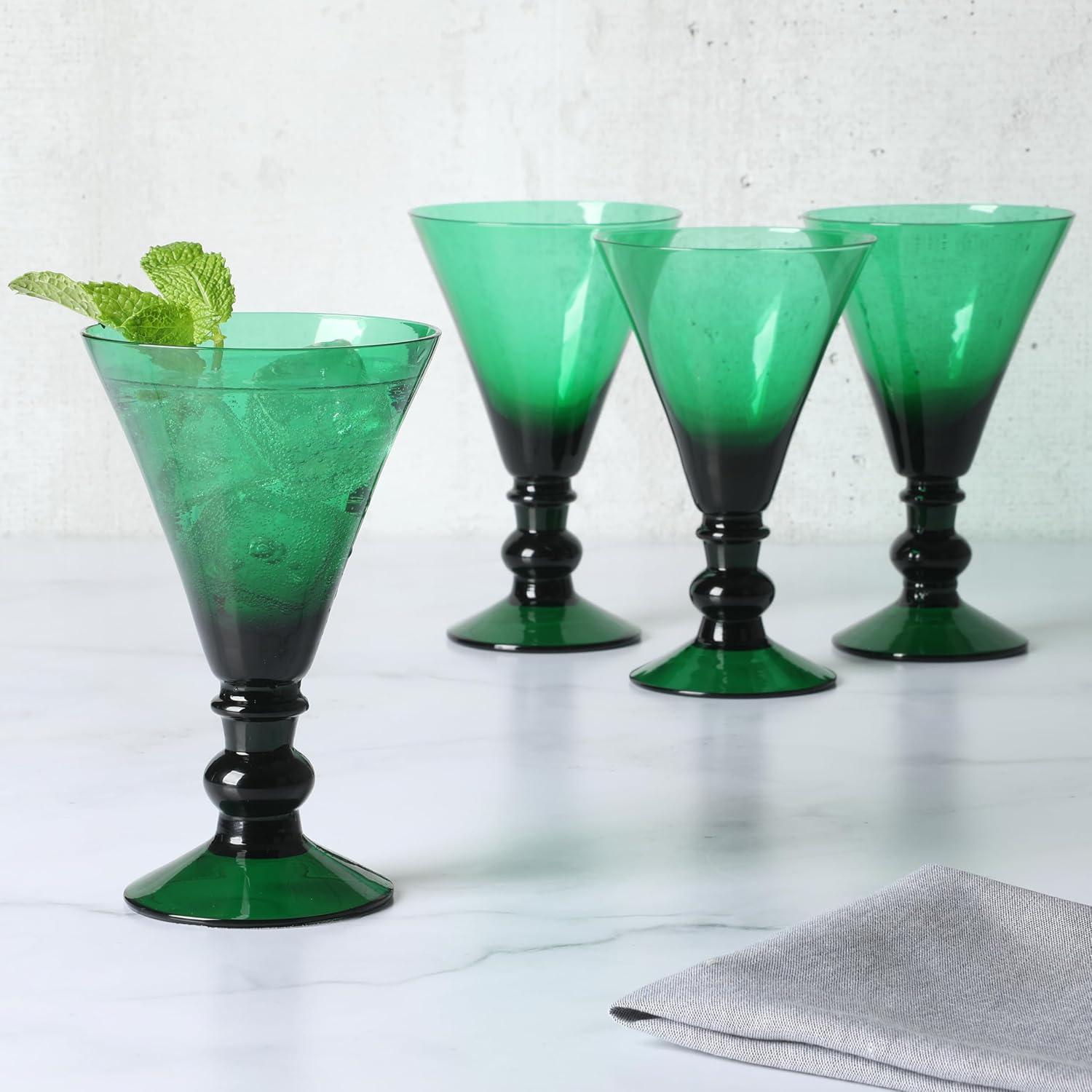 imageMartha Stewart Crispa 4 Piece 10 Ounce Goblet Martini Handmade Glassware Jade GreenJade Green Glass