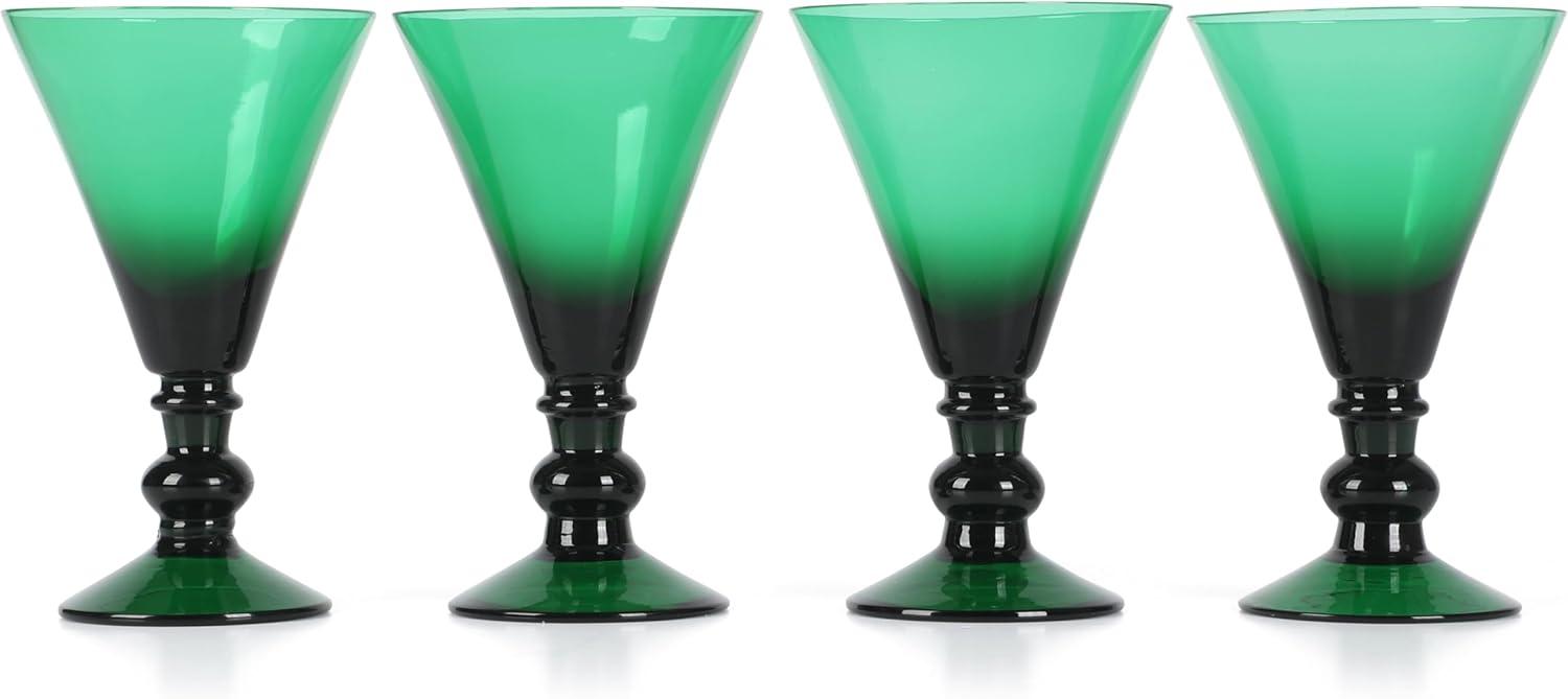 imageMartha Stewart Crispa 4 Piece 10 Ounce Goblet Martini Handmade Glassware Jade GreenJade Green Glass