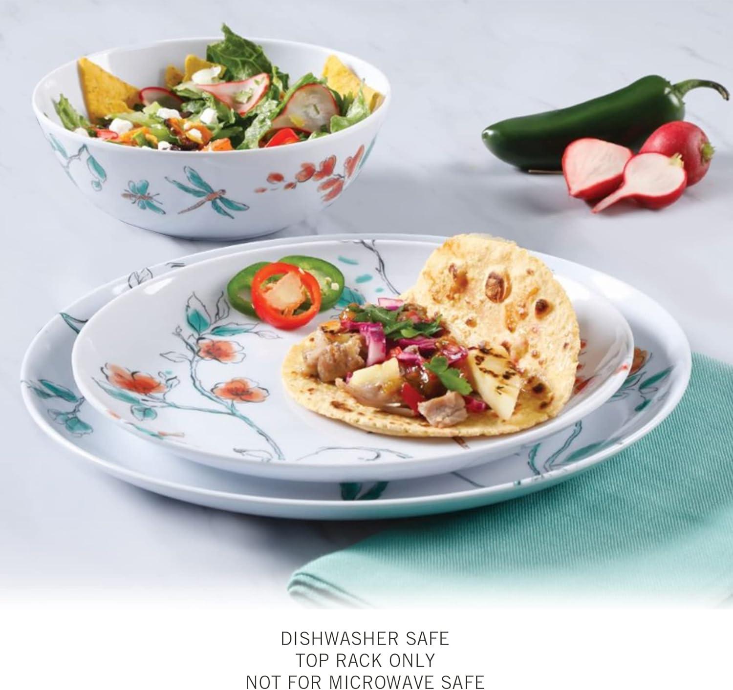 imageMartha Stewart Dragonfly 12 Piece Decorated Melamine Dinnerware Set WhiteWhite