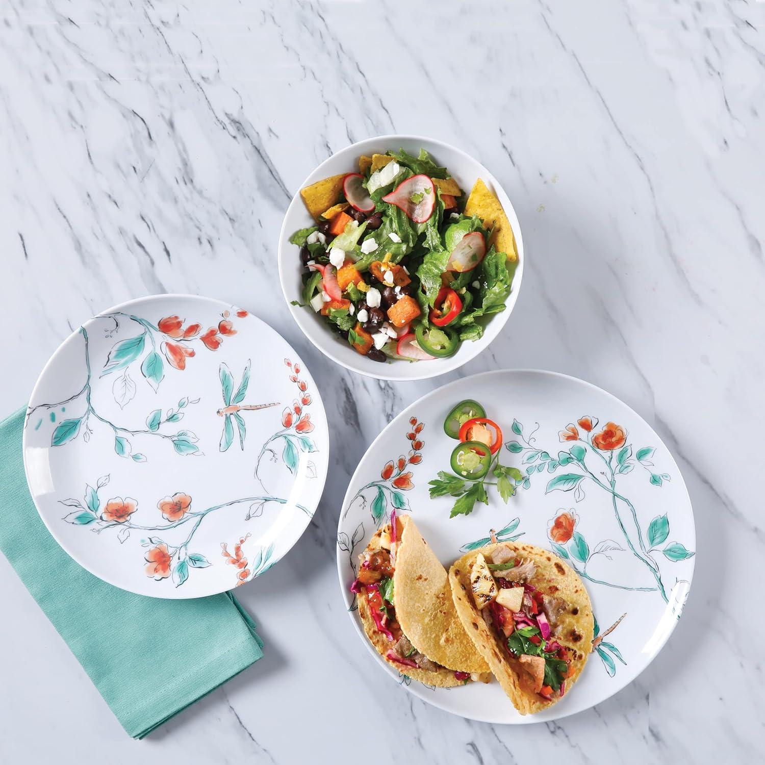 imageMartha Stewart Dragonfly 12 Piece Decorated Melamine Dinnerware Set WhiteWhite