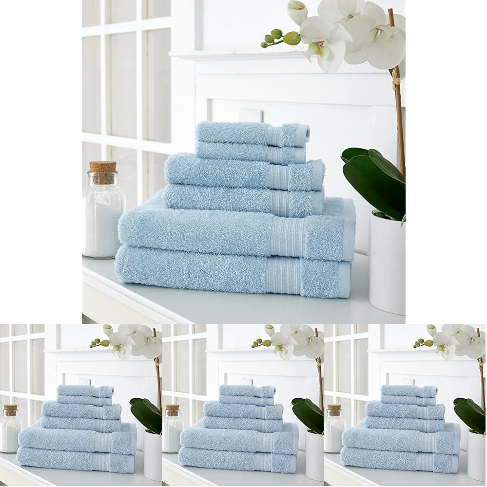 imageMartha Stewart Egyptian Cotton Bath Towels Set 6 Piece 2 Bath Towels 2 Hand Towels 2 Washcloths Absorbent Bathroom Towels Bathroom Essentials OysterSpa Blue