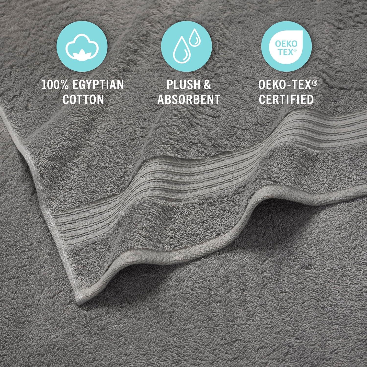 imageMartha Stewart Egyptian Cotton Bath Towels Set 6 Piece 2 Bath Towels 2 Hand Towels 2 Washcloths Absorbent Bathroom Towels Bathroom Essentials OysterDark Gray