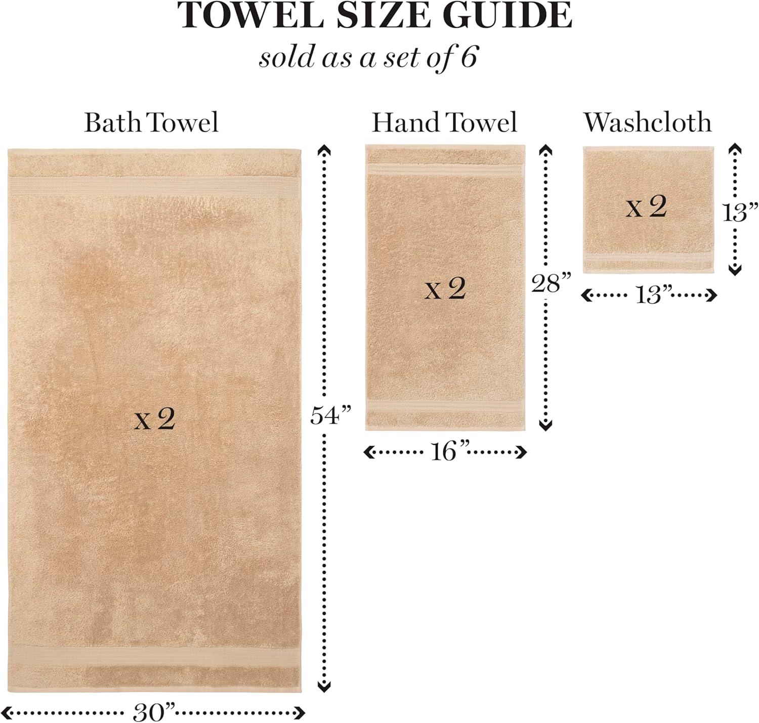 imageMartha Stewart Egyptian Cotton Bath Towels Set 6 Piece 2 Bath Towels 2 Hand Towels 2 Washcloths Absorbent Bathroom Towels Bathroom Essentials OysterOyster