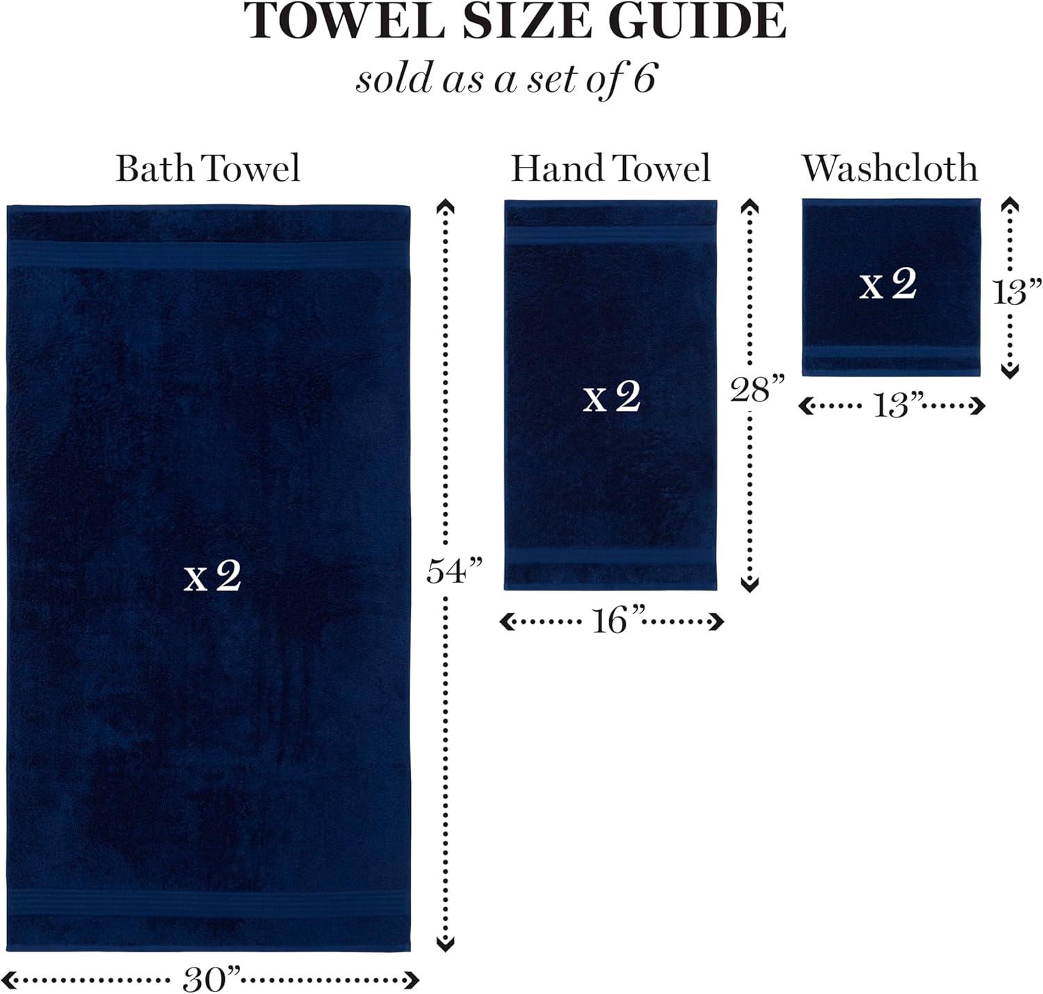 imageMartha Stewart Egyptian Cotton Bath Towels Set 6 Piece 2 Bath Towels 2 Hand Towels 2 Washcloths Absorbent Bathroom Towels Bathroom Essentials OysterNavy