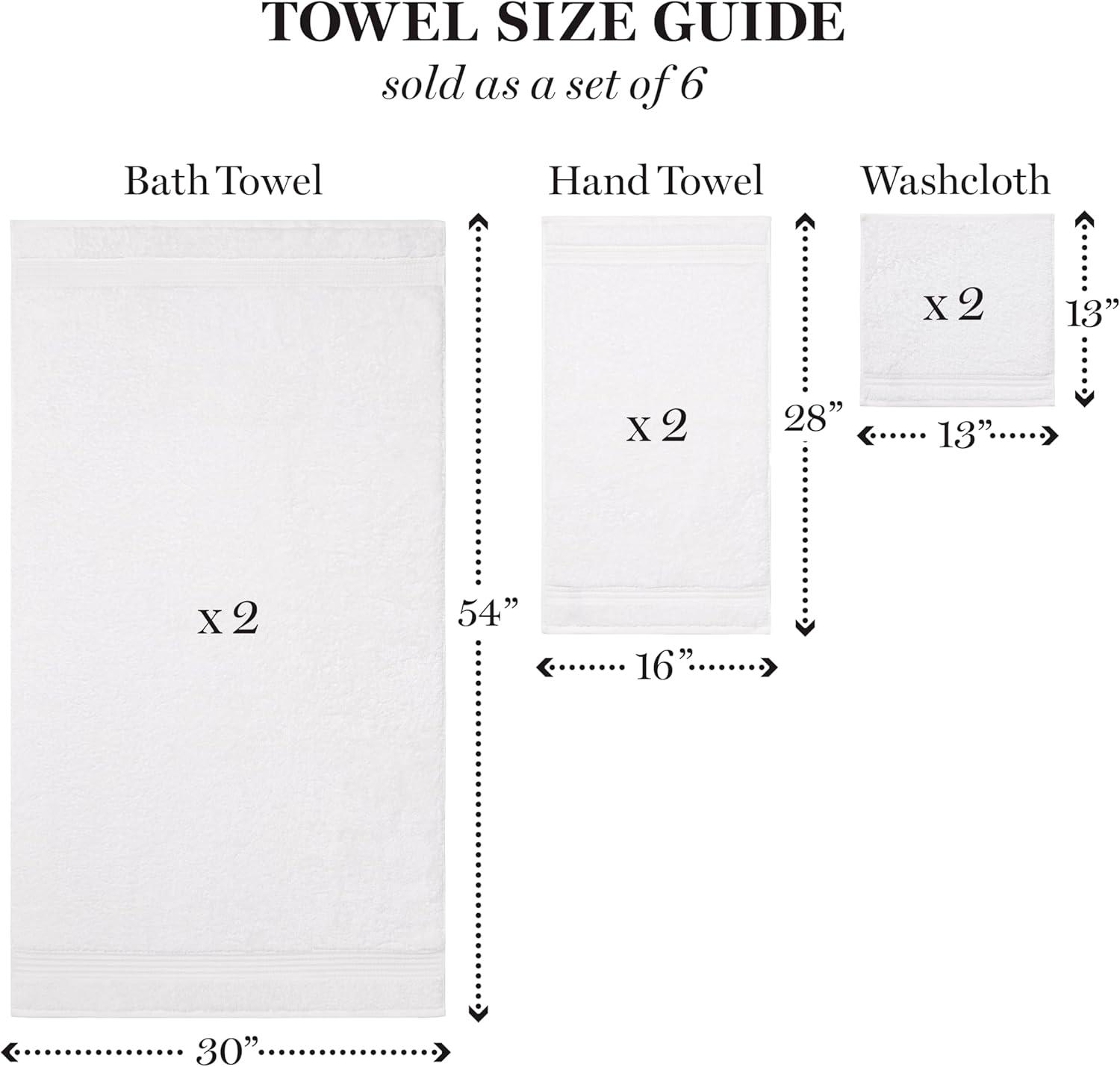 imageMartha Stewart Egyptian Cotton Bath Towels Set 6 Piece 2 Bath Towels 2 Hand Towels 2 Washcloths Absorbent Bathroom Towels Bathroom Essentials OysterNew White