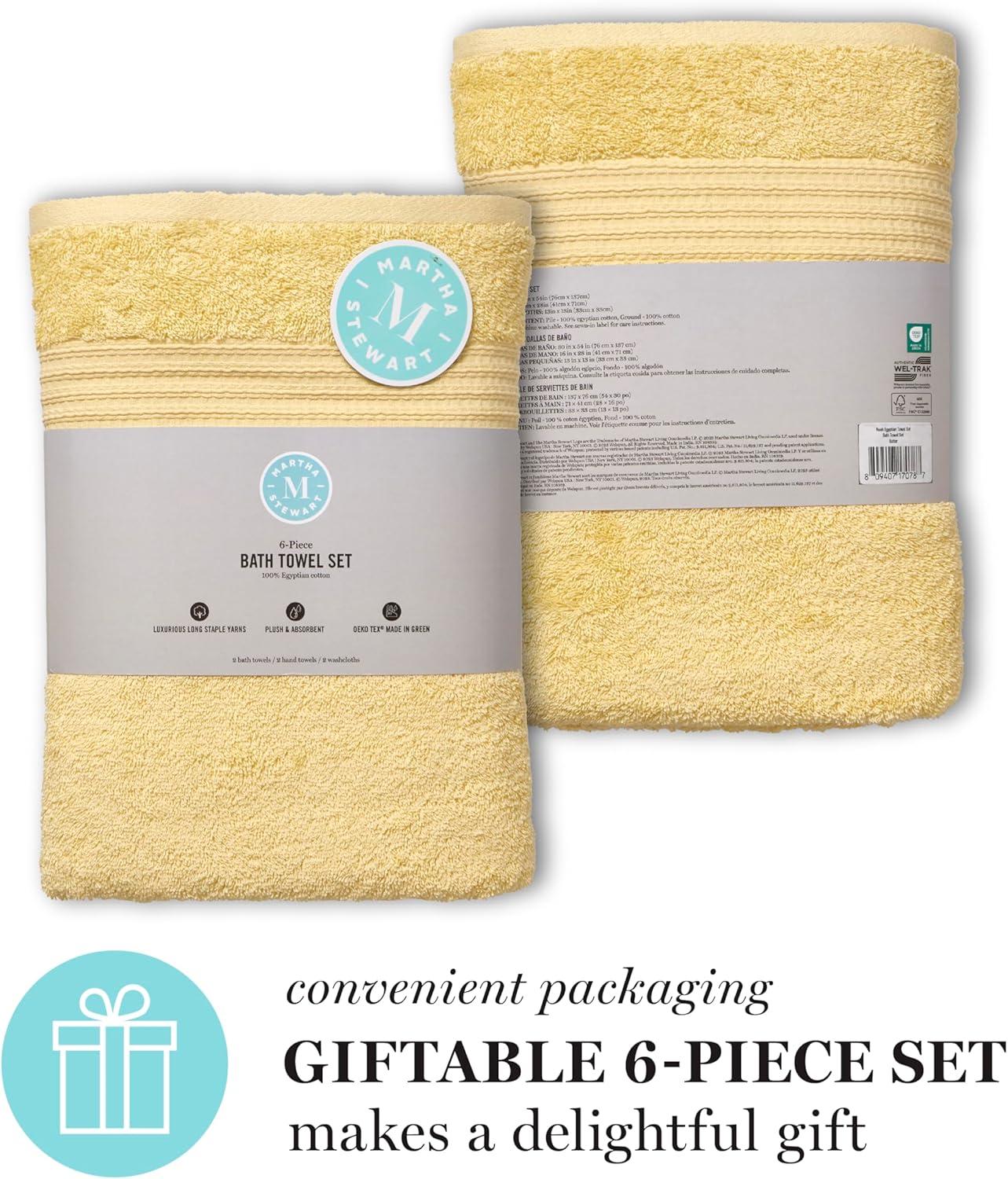 imageMartha Stewart Egyptian Cotton Bath Towels Set 6 Piece 2 Bath Towels 2 Hand Towels 2 Washcloths Absorbent Bathroom Towels Bathroom Essentials OysterButter