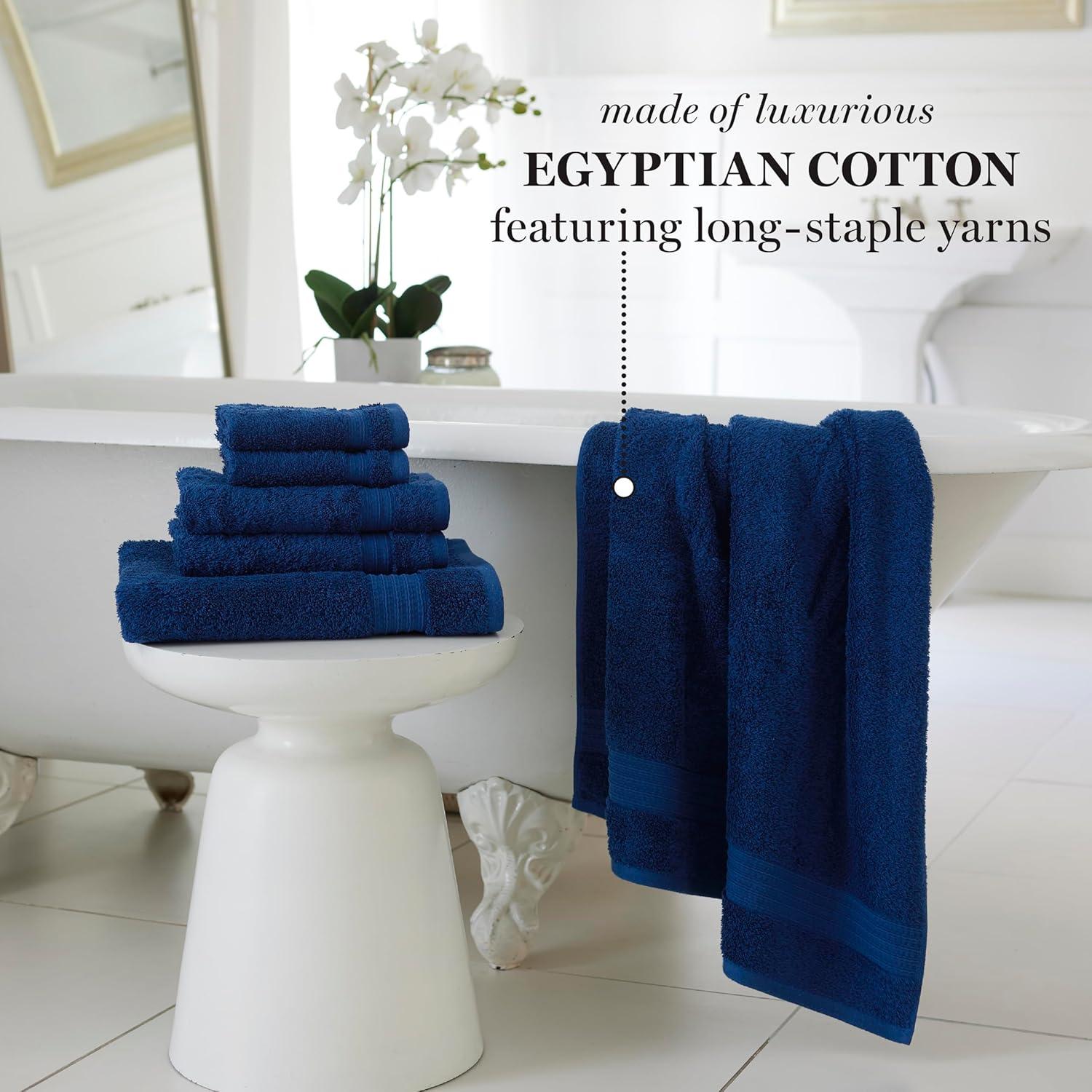imageMartha Stewart Egyptian Cotton Bath Towels Set 6 Piece 2 Bath Towels 2 Hand Towels 2 Washcloths Absorbent Bathroom Towels Bathroom Essentials OysterNavy