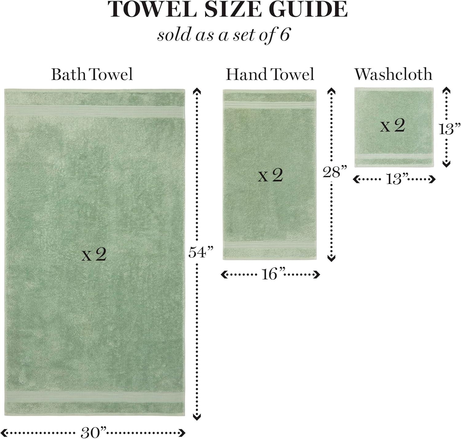 imageMartha Stewart Egyptian Cotton Bath Towels Set 6 Piece 2 Bath Towels 2 Hand Towels 2 Washcloths Absorbent Bathroom Towels Bathroom Essentials OysterSage