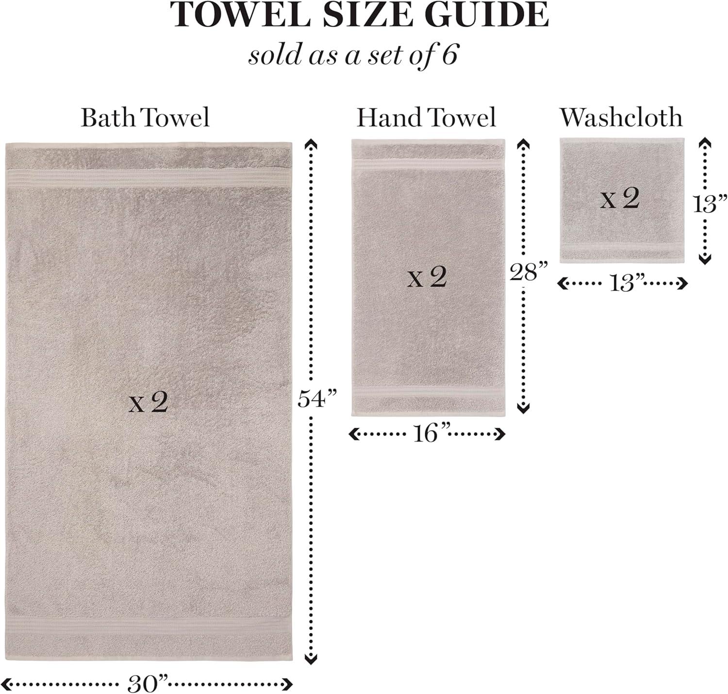 imageMartha Stewart Egyptian Cotton Bath Towels Set 6 Piece 2 Bath Towels 2 Hand Towels 2 Washcloths Absorbent Bathroom Towels Bathroom Essentials OysterSilver