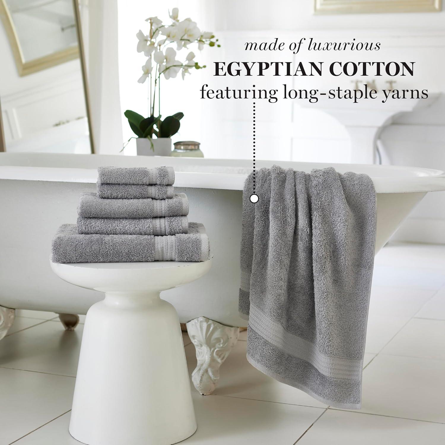 imageMartha Stewart Egyptian Cotton Bath Towels Set 6 Piece 2 Bath Towels 2 Hand Towels 2 Washcloths Absorbent Bathroom Towels Bathroom Essentials OysterDark Gray