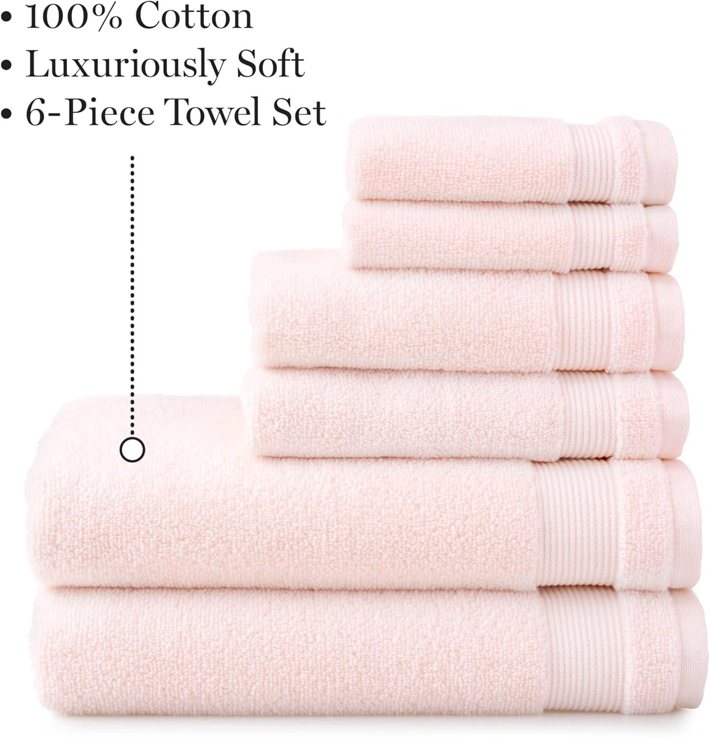 imageMartha Stewart Egyptian Cotton Bath Towels Set 6 Piece 2 Bath Towels 2 Hand Towels 2 Washcloths Absorbent Bathroom Towels Bathroom Essentials OysterX Blush Pink