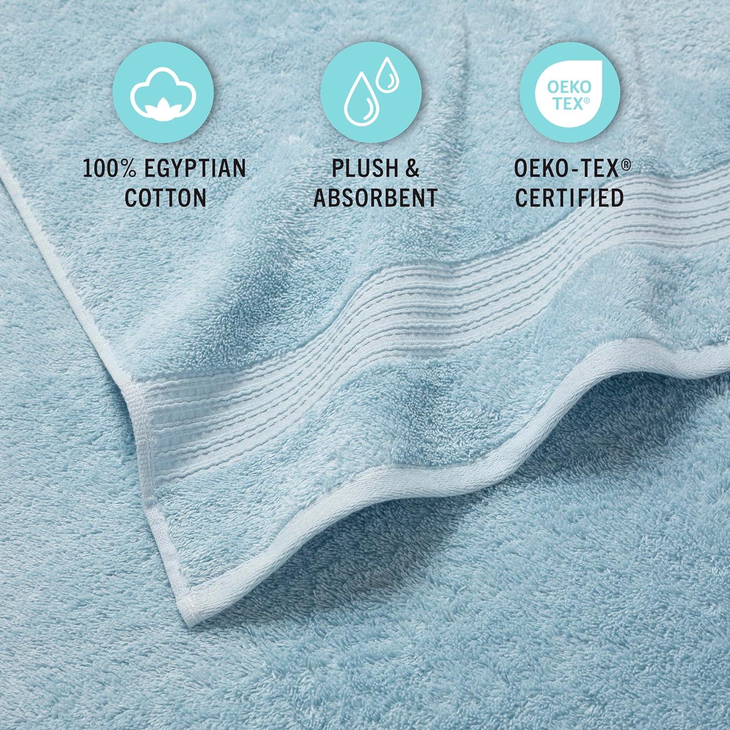 imageMartha Stewart Egyptian Cotton Bath Towels Set 6 Piece 2 Bath Towels 2 Hand Towels 2 Washcloths Absorbent Bathroom Towels Bathroom Essentials OysterSpa Blue