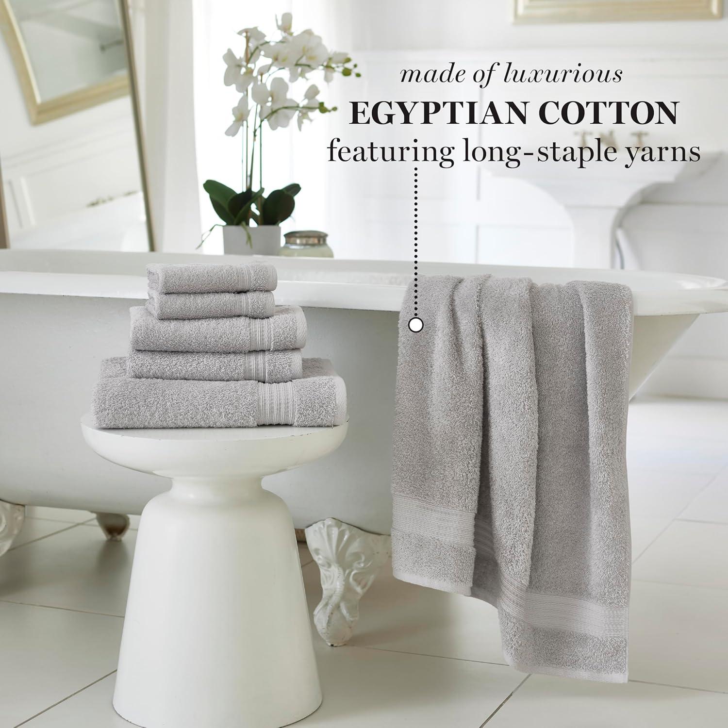 imageMartha Stewart Egyptian Cotton Bath Towels Set 6 Piece 2 Bath Towels 2 Hand Towels 2 Washcloths Absorbent Bathroom Towels Bathroom Essentials OysterSilver