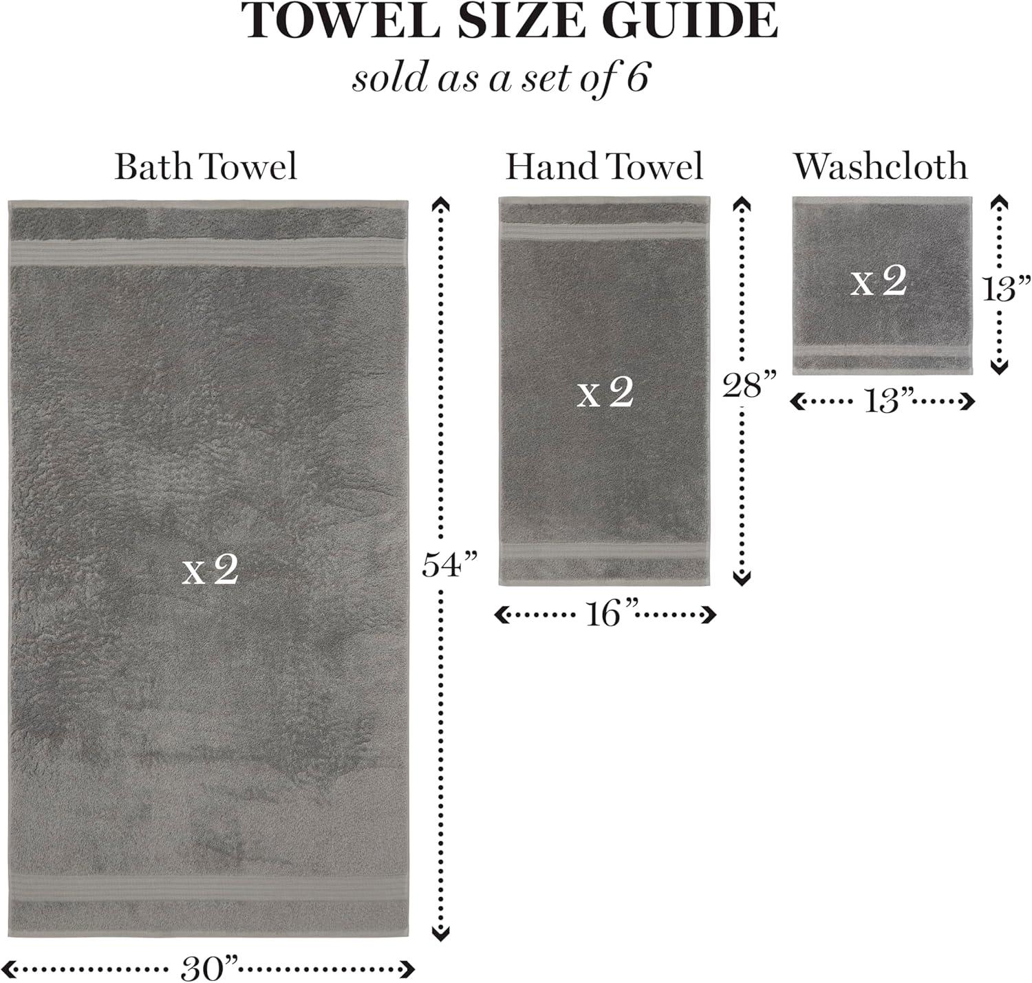 imageMartha Stewart Egyptian Cotton Bath Towels Set 6 Piece 2 Bath Towels 2 Hand Towels 2 Washcloths Absorbent Bathroom Towels Bathroom Essentials OysterDark Gray