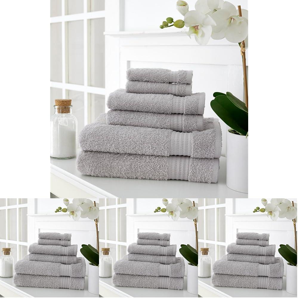 imageMartha Stewart Egyptian Cotton Bath Towels Set 6 Piece 2 Bath Towels 2 Hand Towels 2 Washcloths Absorbent Bathroom Towels Bathroom Essentials OysterSilver