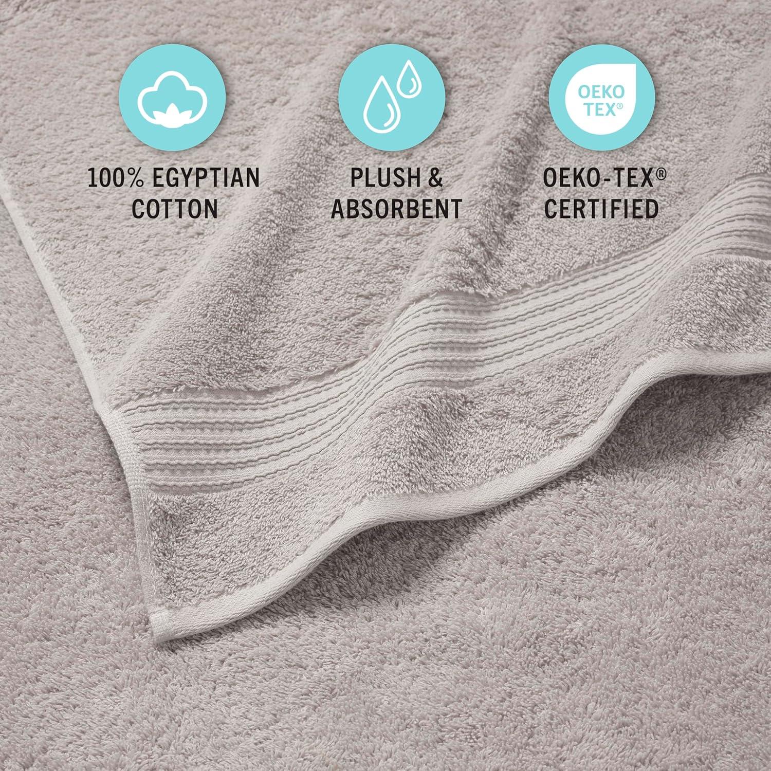 imageMartha Stewart Egyptian Cotton Bath Towels Set 6 Piece 2 Bath Towels 2 Hand Towels 2 Washcloths Absorbent Bathroom Towels Bathroom Essentials OysterSilver