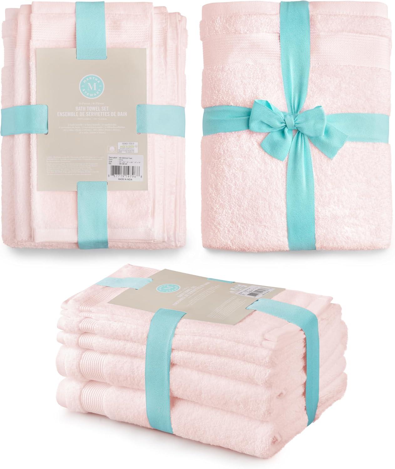 imageMartha Stewart Egyptian Cotton Bath Towels Set 6 Piece 2 Bath Towels 2 Hand Towels 2 Washcloths Absorbent Bathroom Towels Bathroom Essentials OysterX Blush Pink