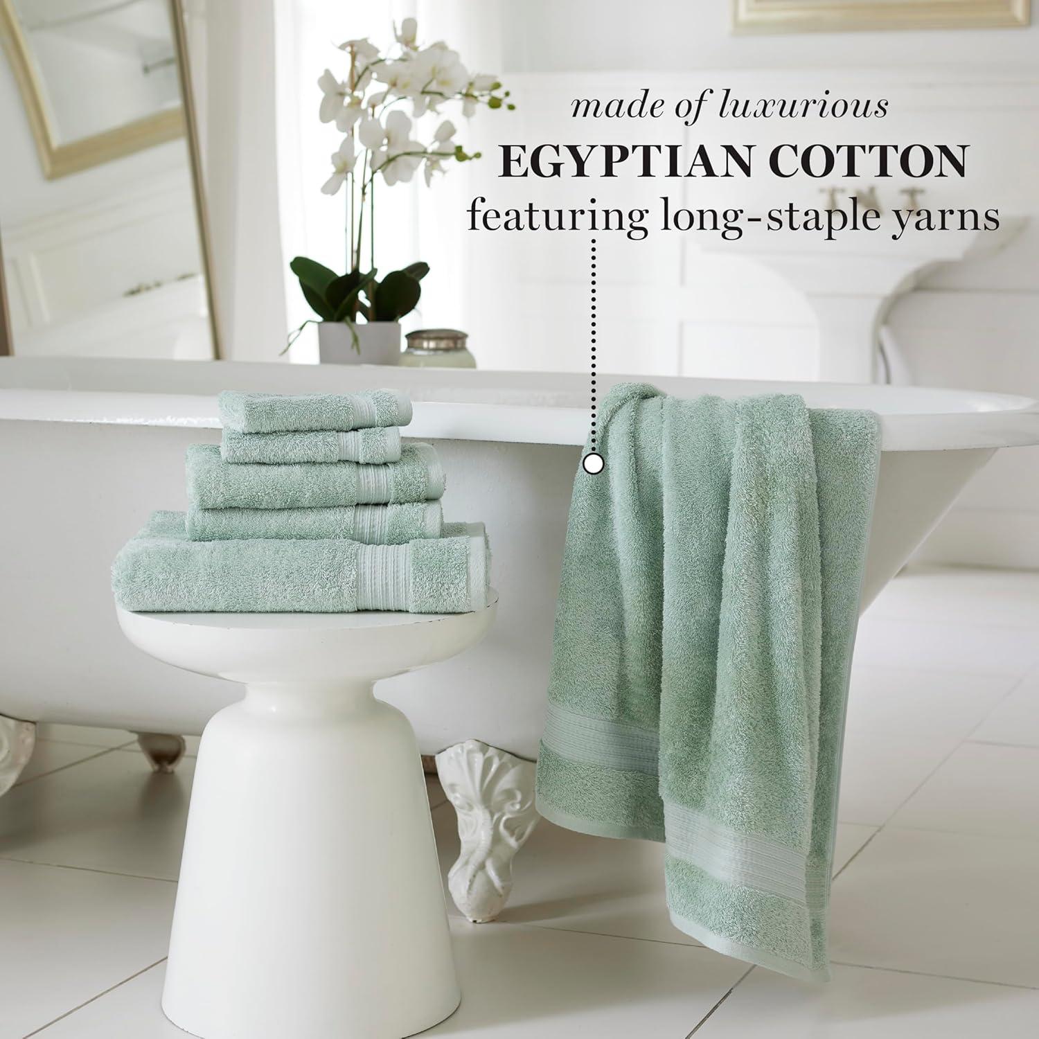 imageMartha Stewart Egyptian Cotton Bath Towels Set 6 Piece 2 Bath Towels 2 Hand Towels 2 Washcloths Absorbent Bathroom Towels Bathroom Essentials OysterSage