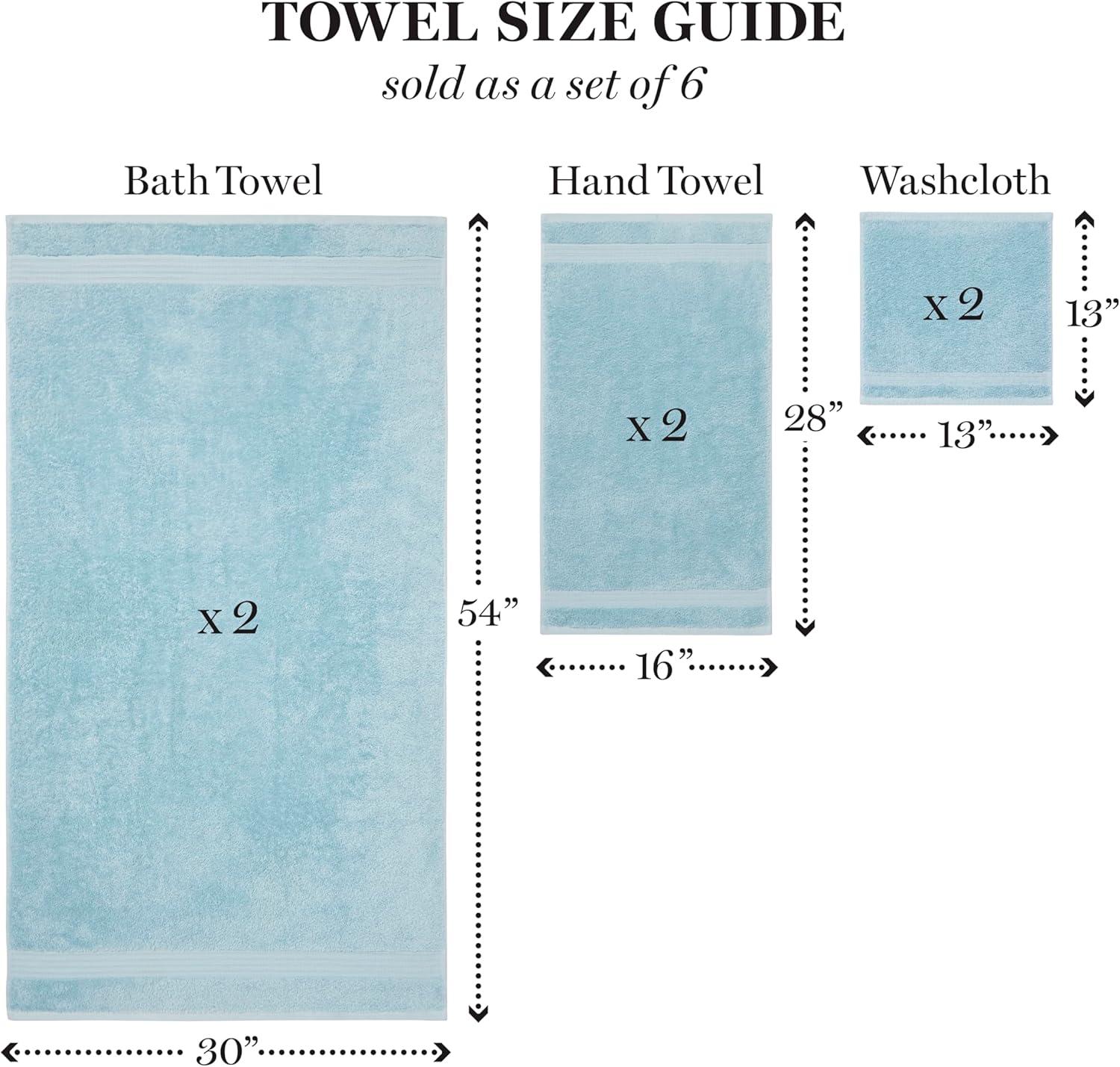 imageMartha Stewart Egyptian Cotton Bath Towels Set 6 Piece 2 Bath Towels 2 Hand Towels 2 Washcloths Absorbent Bathroom Towels Bathroom Essentials OysterSpa Blue