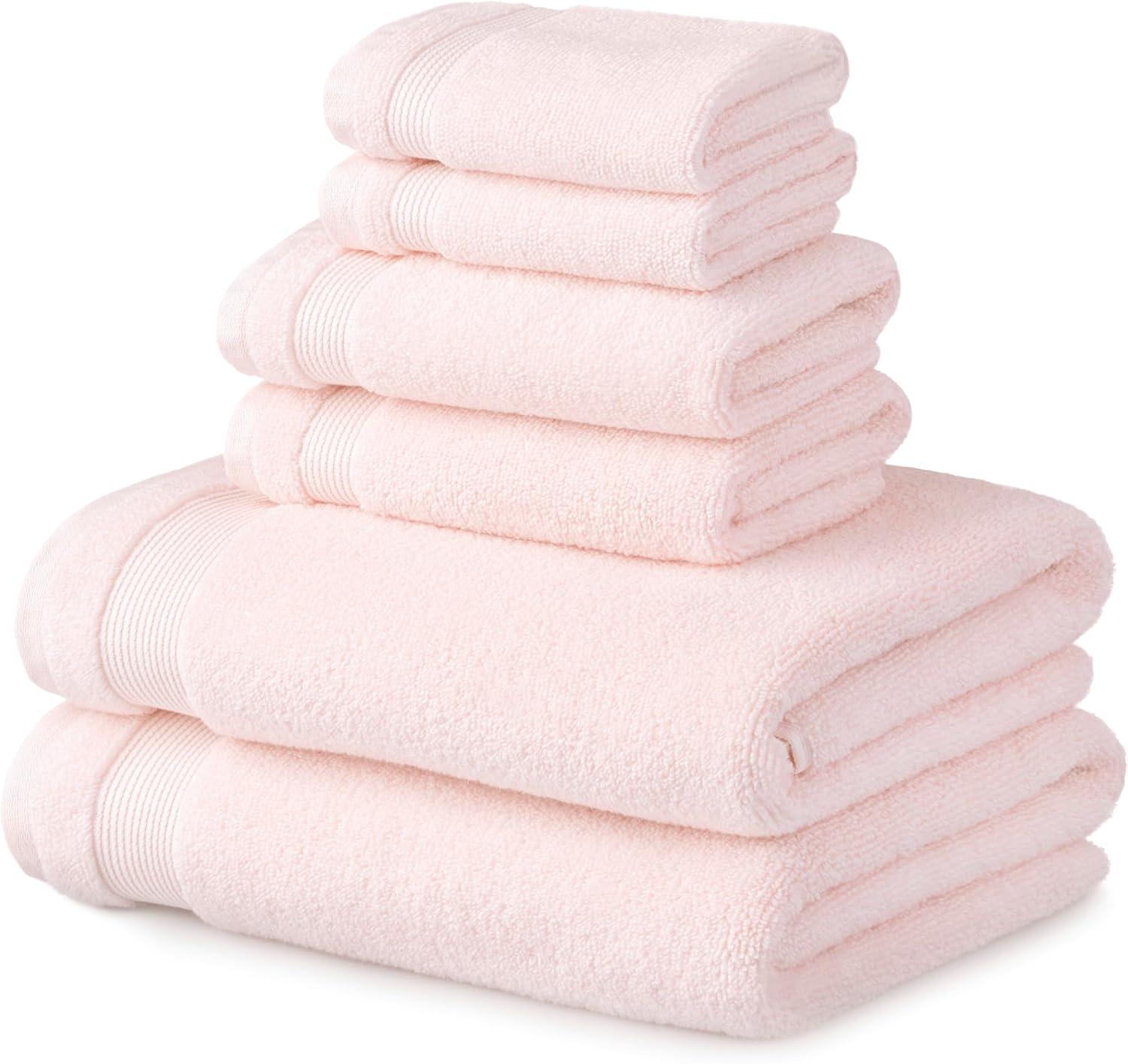 imageMartha Stewart Egyptian Cotton Bath Towels Set 6 Piece 2 Bath Towels 2 Hand Towels 2 Washcloths Absorbent Bathroom Towels Bathroom Essentials OysterX Blush Pink