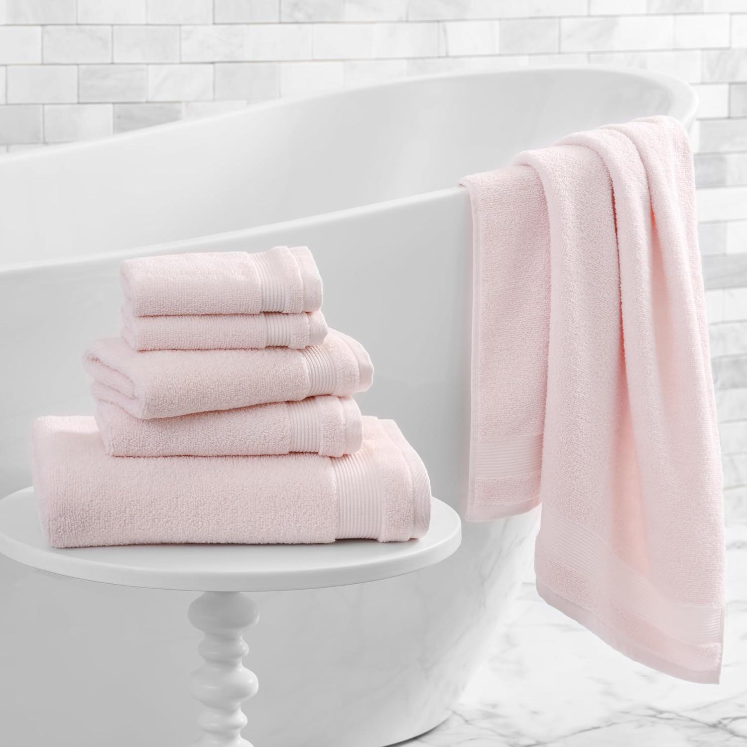 imageMartha Stewart Egyptian Cotton Bath Towels Set 6 Piece 2 Bath Towels 2 Hand Towels 2 Washcloths Absorbent Bathroom Towels Bathroom Essentials OysterX Blush Pink