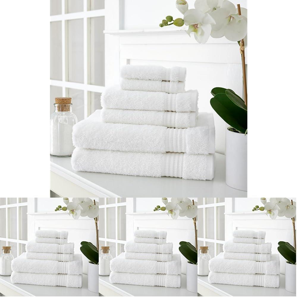 imageMartha Stewart Egyptian Cotton Bath Towels Set 6 Piece 2 Bath Towels 2 Hand Towels 2 Washcloths Absorbent Bathroom Towels Bathroom Essentials OysterNew White